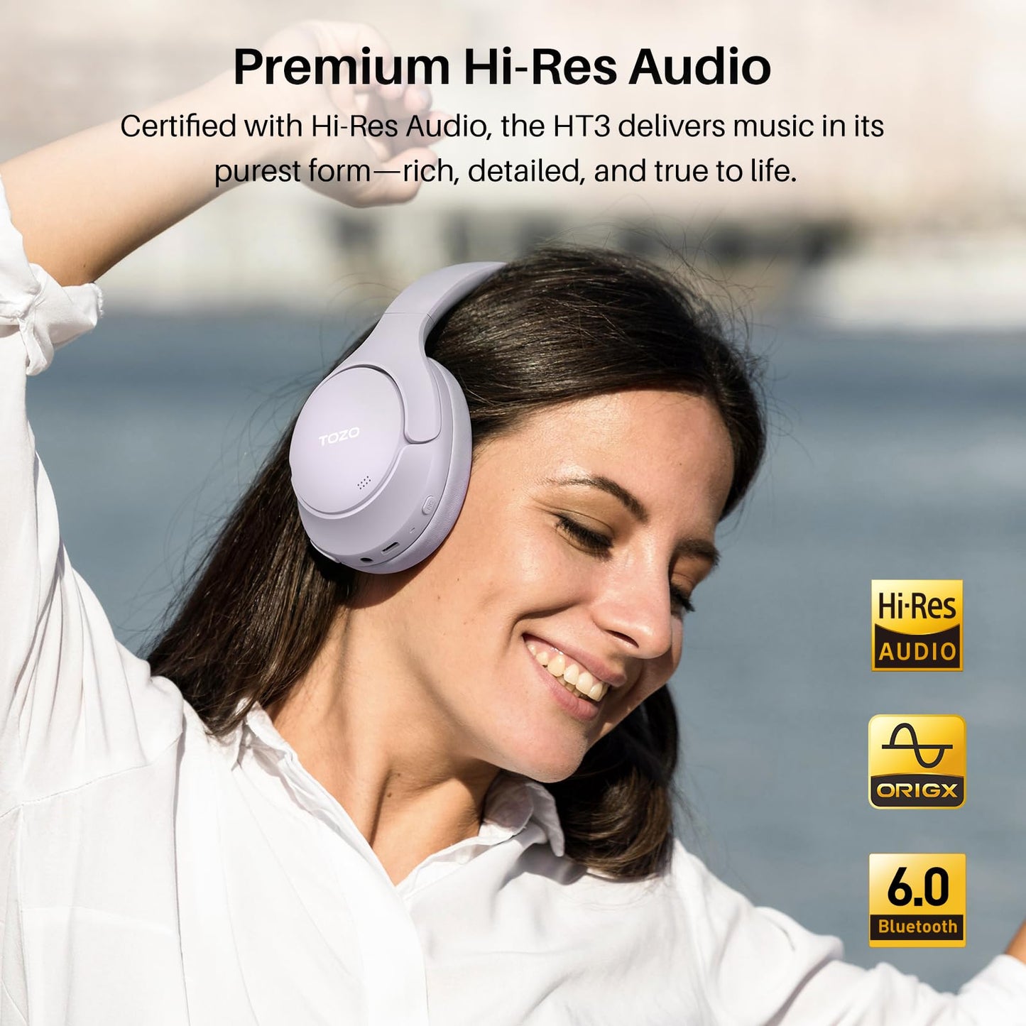 TOZO HT3 Hybrid Noise Cancelling Headphones, 90H Playtime Wireless Over Ear Bluetooth Headset, Spatial Audio AI Chat with 5 Mics, Supports Dual…