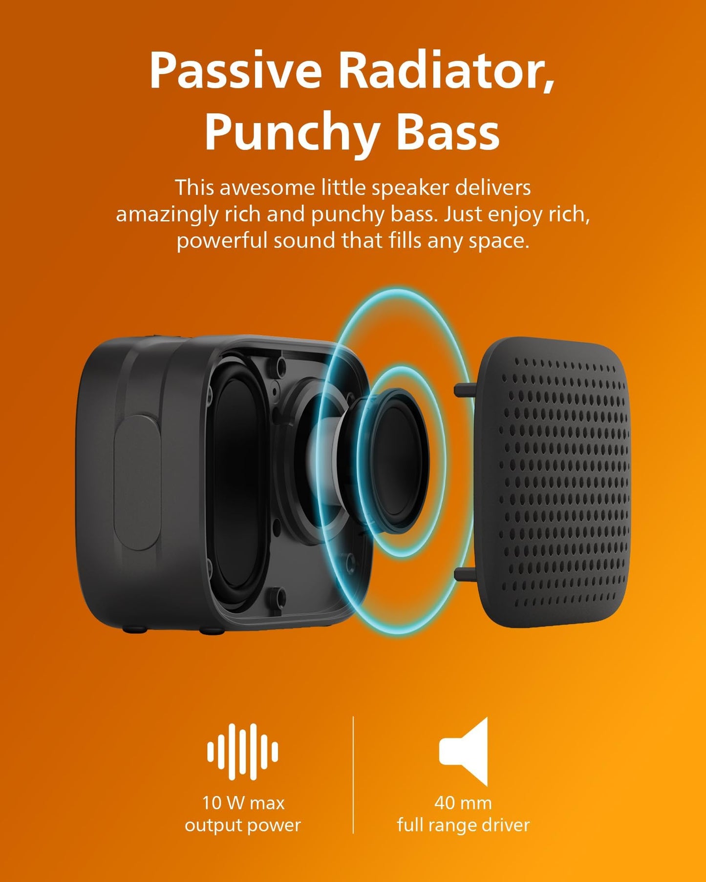 Philips S1209 Portable Bluetooth Speaker,Wireless Speakers with Extra Bass,Quality Sound,12 H Battery,TWS Pairing,Support Stereo Sound,Bluetooth