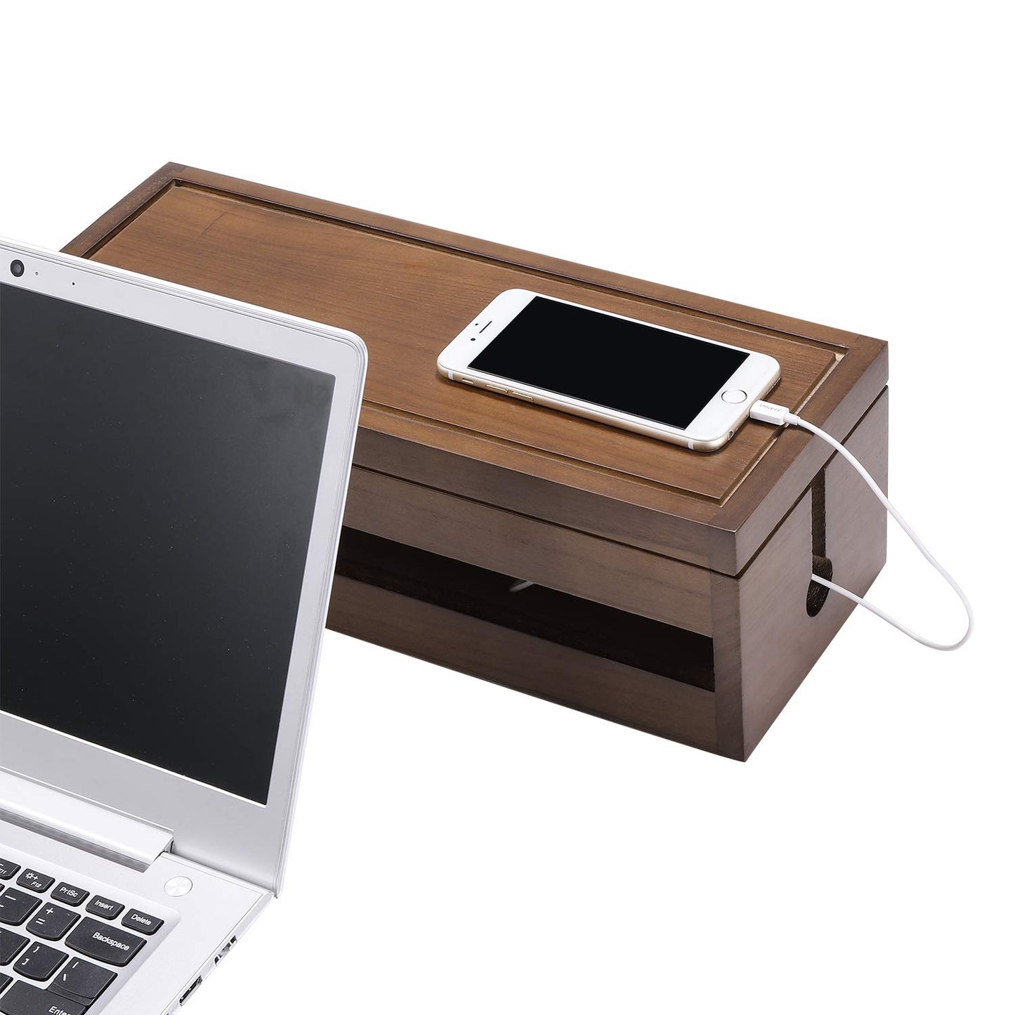 Changsuo Cable Management Box Wooden Cord Organizer Box for Extension Cord Power Stripe Surge Protector Wire Management Concealer Cover Hider for