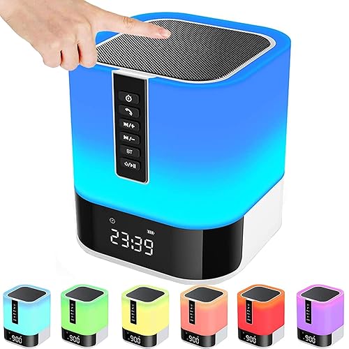 Night Light Bluetooth Speaker, HD Stereo Sound, Bedroom Alarm Clock Wireless Bluetooth Speakers, Multicolor Changing Bedside Lamp for Kids, MP3 Music