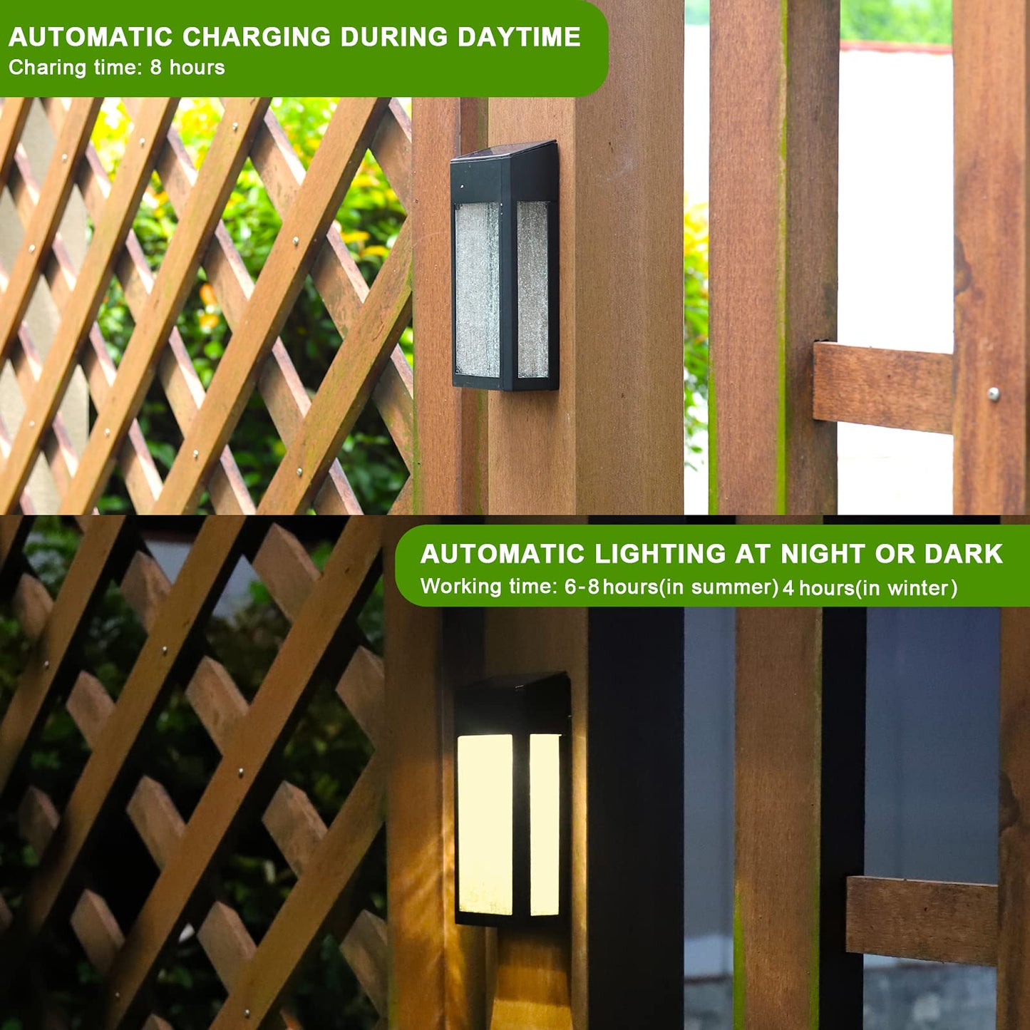 GOODFOEVER 4 Pack Solar Fence Lights Solar Post Accent Light/Wall Light for Outdoor, Yard, Fence, Porch and Garage, Body in Aluminum and Glass