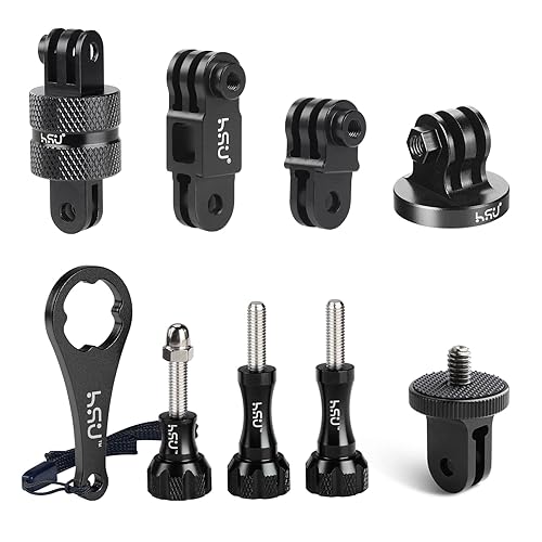 HSU All Aluminum Alloy Basic Adapter Grab Bag for GoPro, Including 1/4 inch 20 Tripod Mount, Rotation Camera Mount, Adjust Arm, Thumbscrew