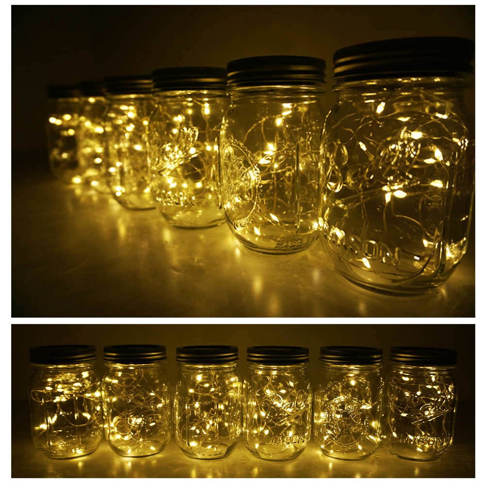 Decorman Solar Mason Jar Lid Lights, 6 Pack 10 LED Waterproof String Fairy Star Firefly Jar Lids Lights for Patio Garden Yard Lawn Party Wedding