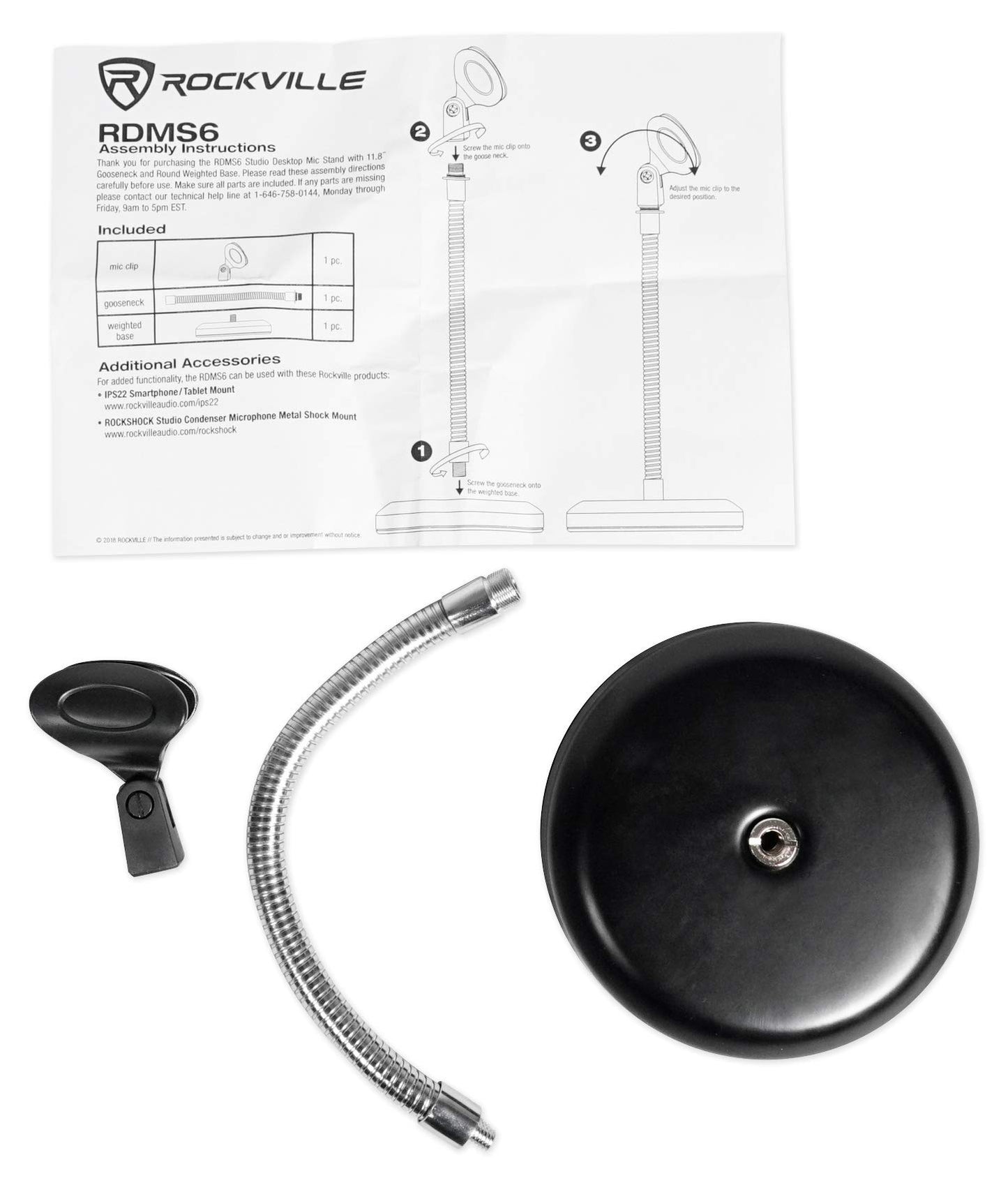 Rockville RDMS6 11.8" Gooseneck Studio Desktop Mic Stand, Weighted Base, Flexible Positioning, Broad Mic Compatibility, Black, for Podcasting and