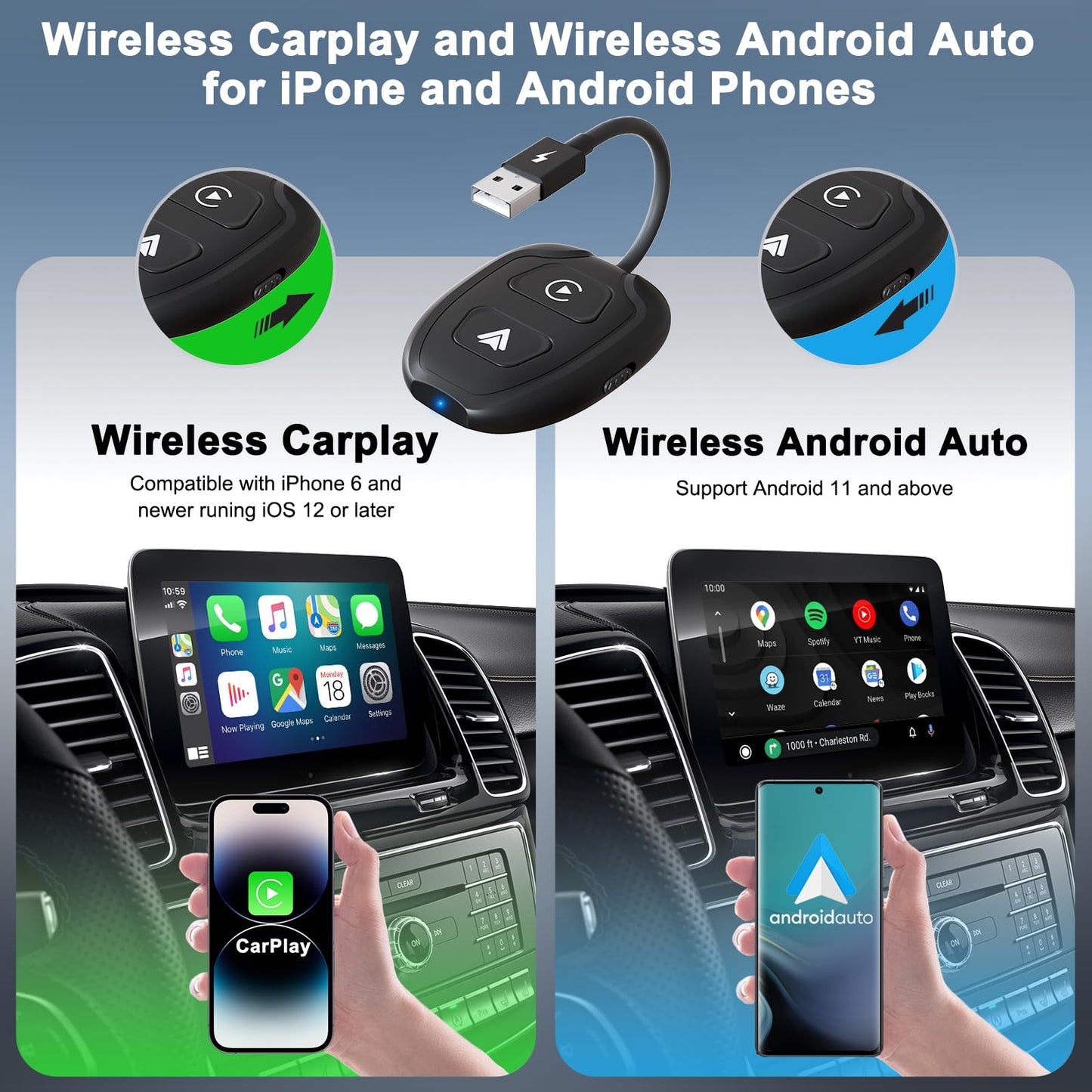 Wireless CarPlay Adapter for iPhone,Converts Factory Wired to Wireless,Plug & Play,Stable Control & No Delay,2025 Upgraded 2 in 1,USB A/C Port to iOS