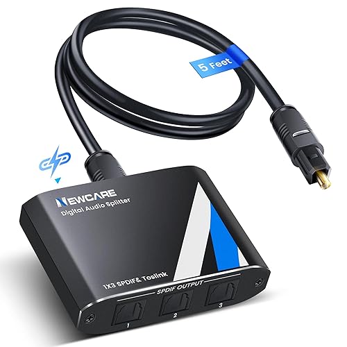 NEWCARE Optical Audio Splitter 1 in 3 Out,SPDIF Toslink Digital Optical Audio Cable Splitter 1x3 Support LPCM2.0 Doldy Digital & DTS 5.1