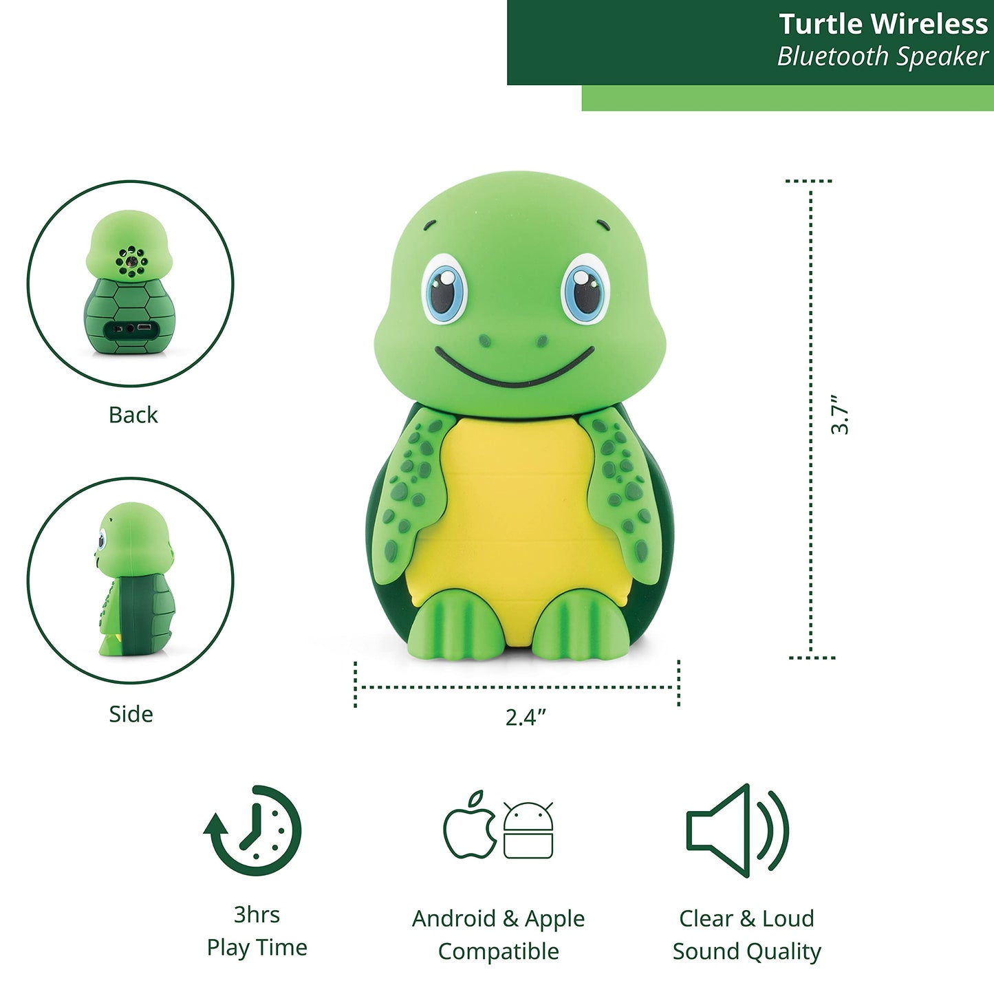 Funx Accessories Turtle Bluetooth Wireless Speaker, Animal Design for Kids of All Ages, Average 3 Hours of Playtime, 3W Output, Compatible with iPhone