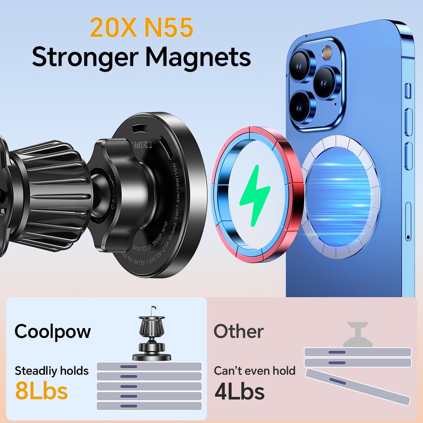 Coolpow for Magsafe Car Mount Charger?100% Stable?15W Magsafe Car Charger Magnetic Phone Holders for Your Car Accessories for Women Men Car Phone