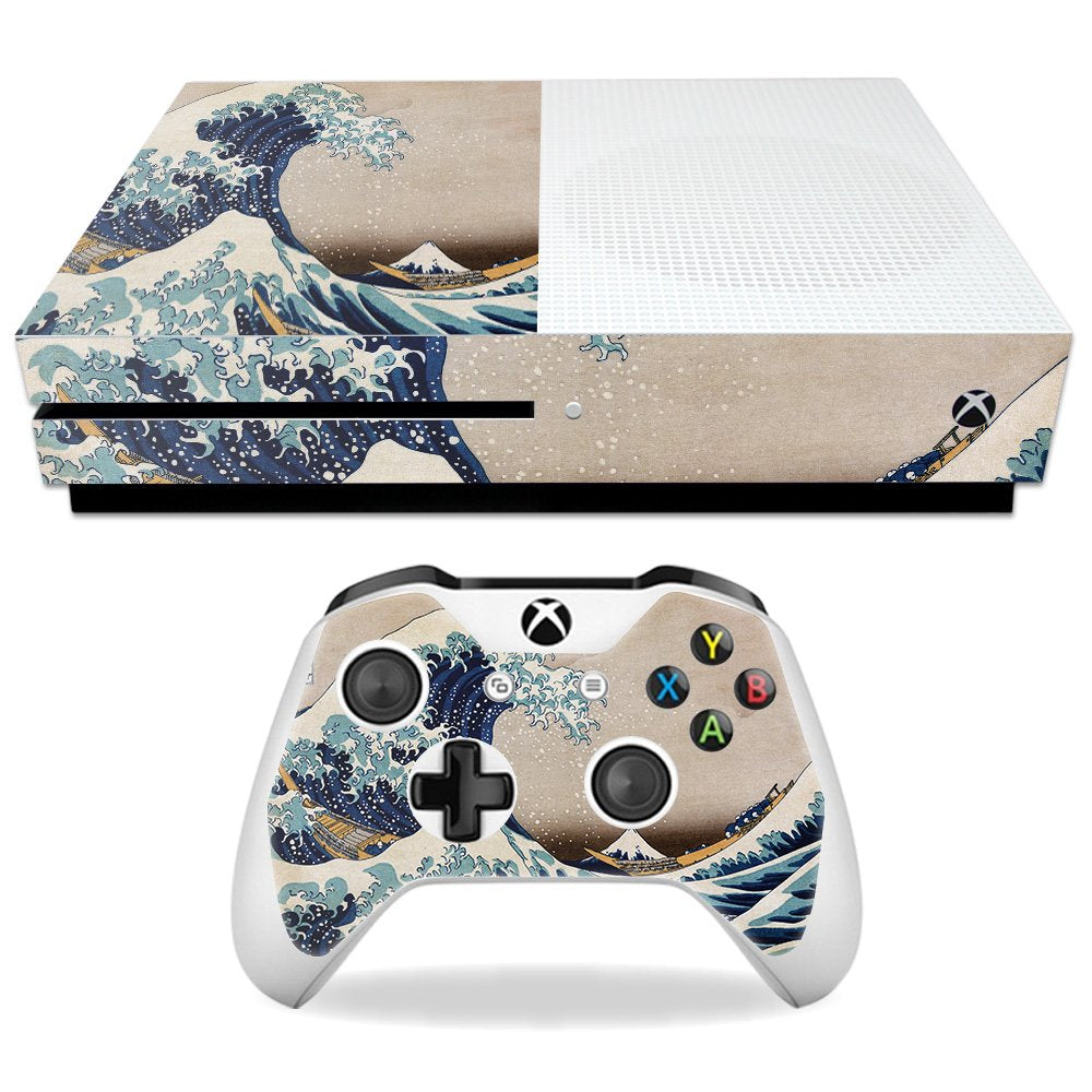 MightySkins Skin Compatible with Microsoft Xbox One S - Great Wave of Kanagawa | Protective, Durable, and Unique Vinyl Decal wrap Cover | Easy