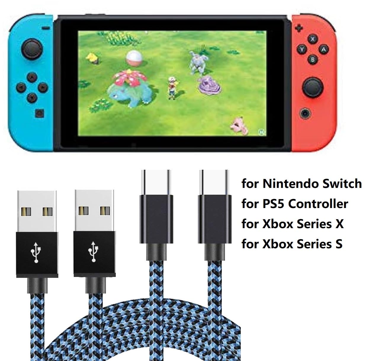 PS5 Charging Cable 3Pack 10FT PlayStation 5 Controller Charger Cord,Xbox Series X/S Controller Charger Cable Nintendo Switch USB C Cord Nylon Braided