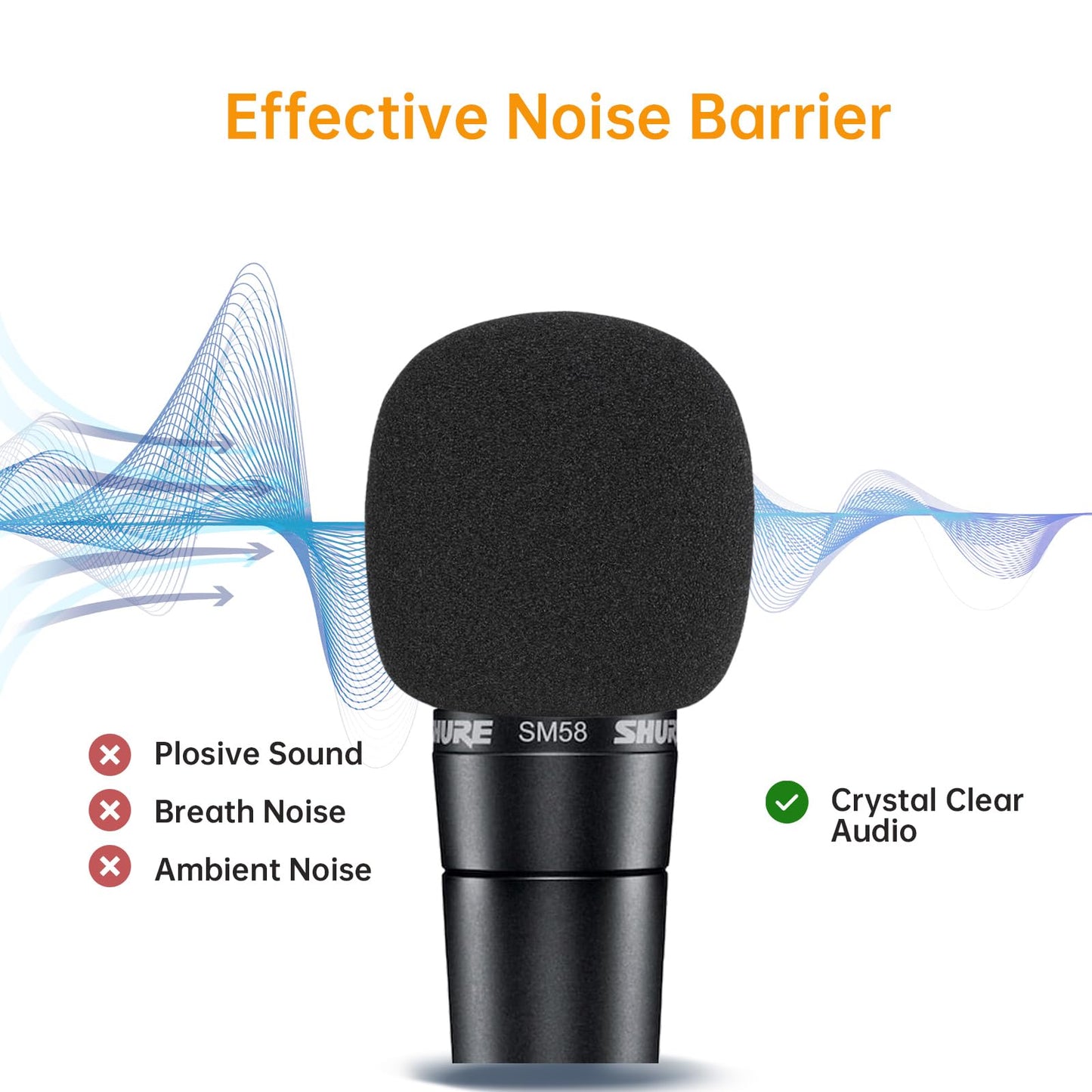 Pop Filter/Windscreen for Shure SM58 SM58S SM58LC SM58-CN SM58-X2U SM48 Beta-58A Microphones, Foam Mic Cover for Filtering Plosives, Hissing Noise and