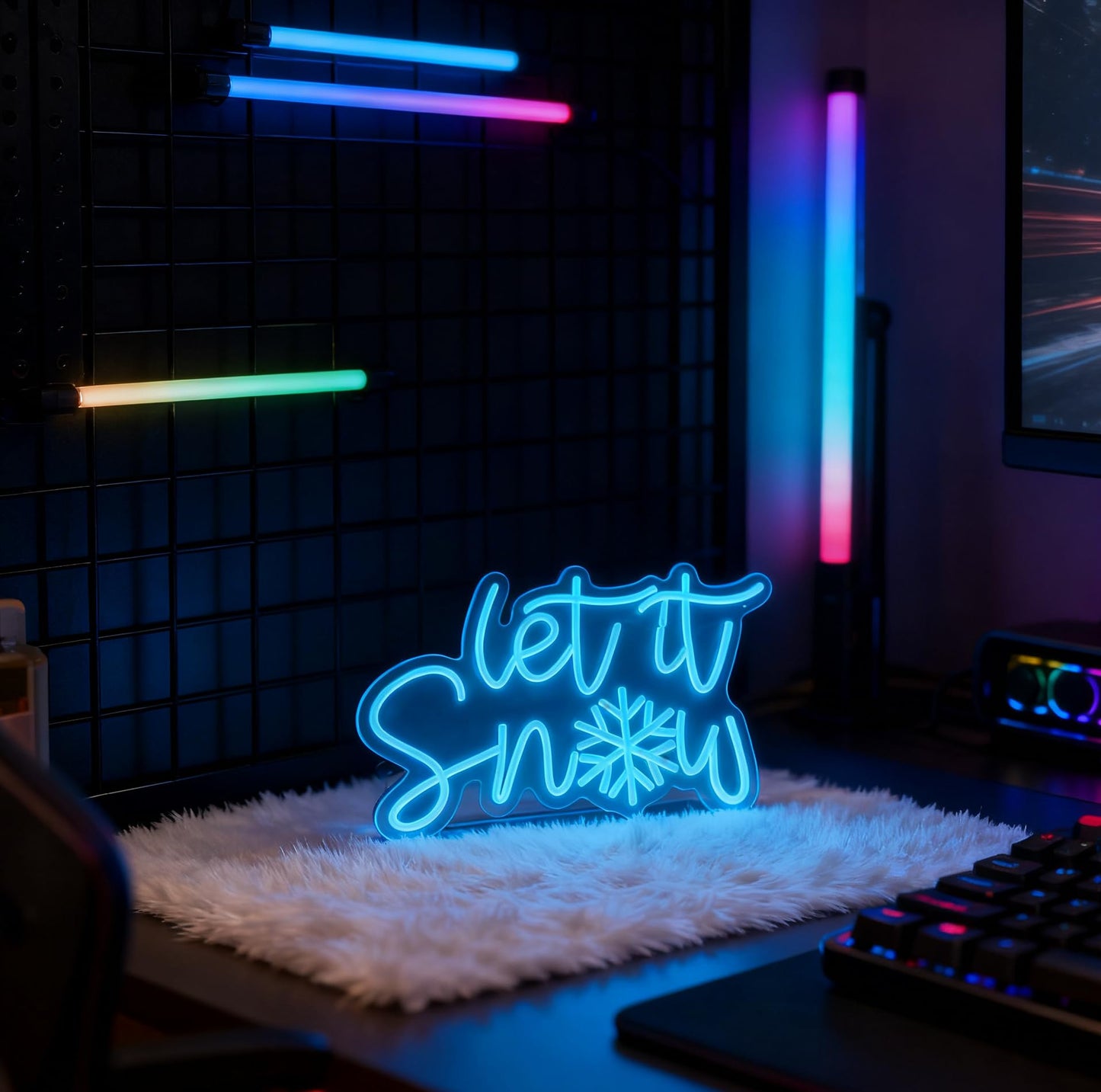 Let It Snow Light Neon Sign, USB Powered Dimmable Decorative Neon Light for Home Living Room Bedroom Winter Holiday Party Decor Wall Table Light Up