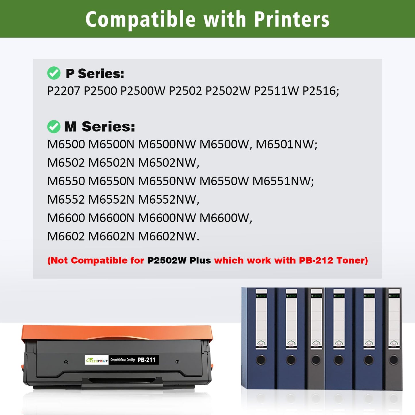 PB-211 PB-210E Compatible Toner Cartridges 1600 Pages 2 Blacks for M6552NW M6602NW M6500NW M6550NW M6600NW P2500 P2500W P2502 P2502W P2511W P2516