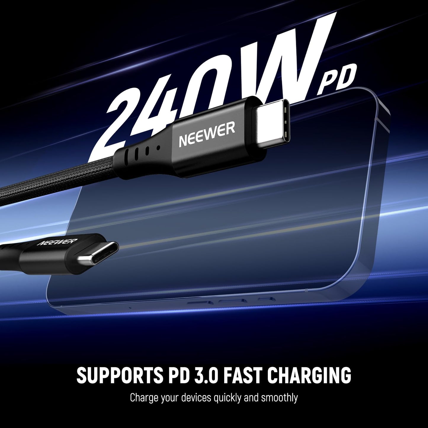 NEEWER 14"/35cm USB C to USB C Cable, USB 3.2 240W PD3.0 Fast Charging 40Gbps Braided Short Charger Cord Compatible with iPhone 16 15 iPad MacBook