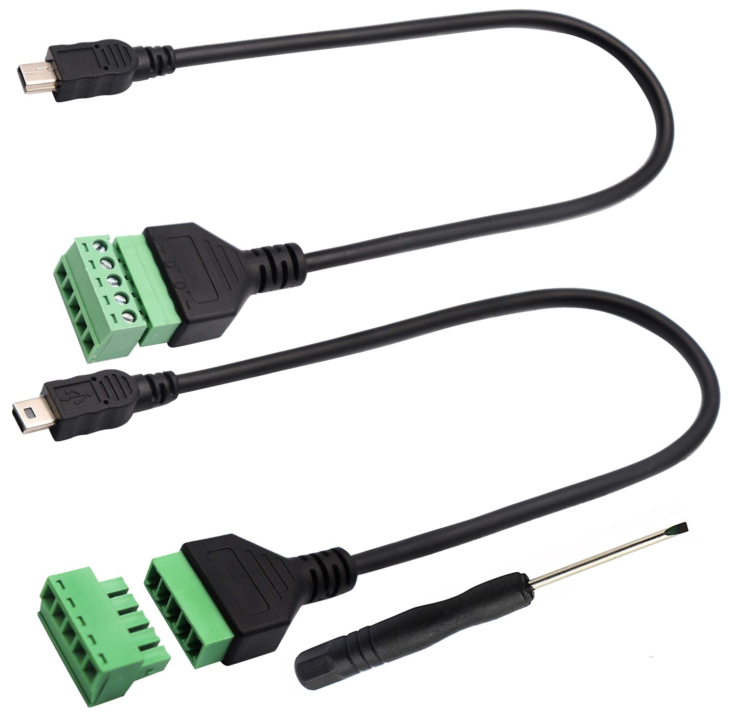 zdyCGTime Mini USB 2.0 Male to 5-Pin Female Screw Terminal Connector, Black, 2 Pack