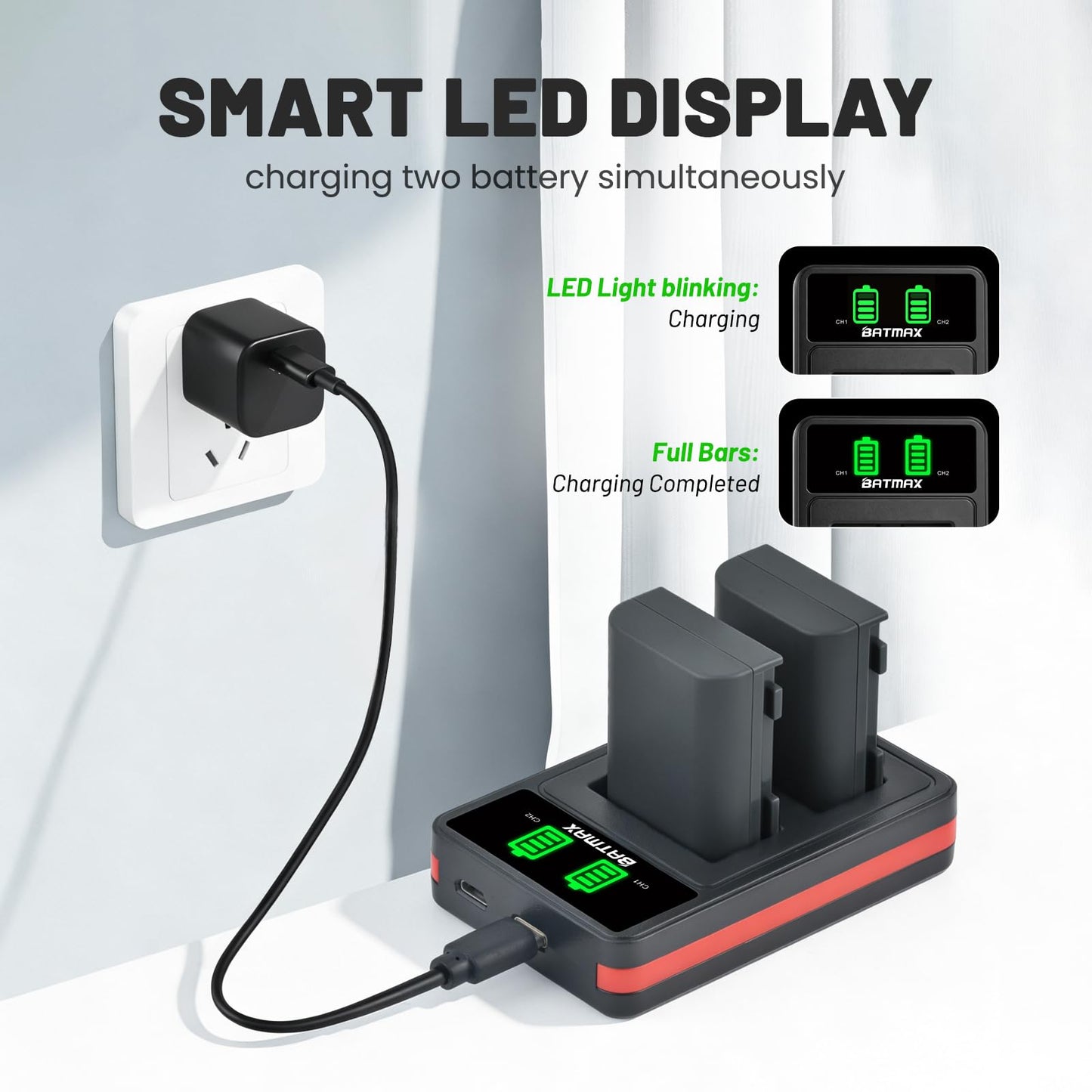 Batmax 2Pcs NB-2L NB-2LH Battery + Dual USB LED Charger for Canon PowerShot G7 G9 S80 S70 S60 S50 S45 S40 S30, Canon DC410 DC420 EOS 350D 400D Digital