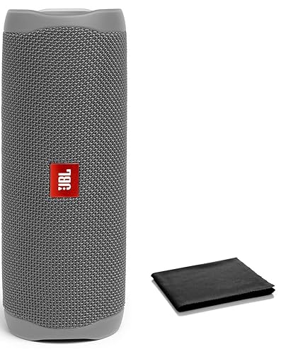 JBL Flip 5 Waterproof Portable Bluetooth Speaker for Travel, Outdoor and Home - Wireless Stereo-Pairing - Includes Microfiber Cleaning Cloth - Gray
