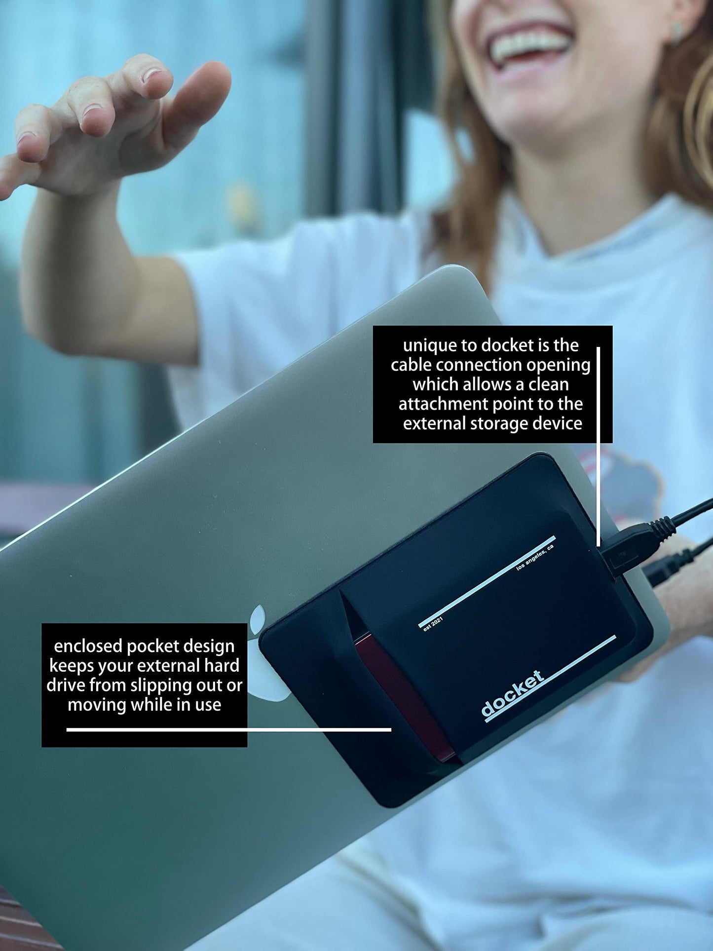 docket External Hard Drive Holder for Laptop - Closed Pocket Design with Cable Hole for Safe Storage - Expand Storage While Eliminating Boundaries