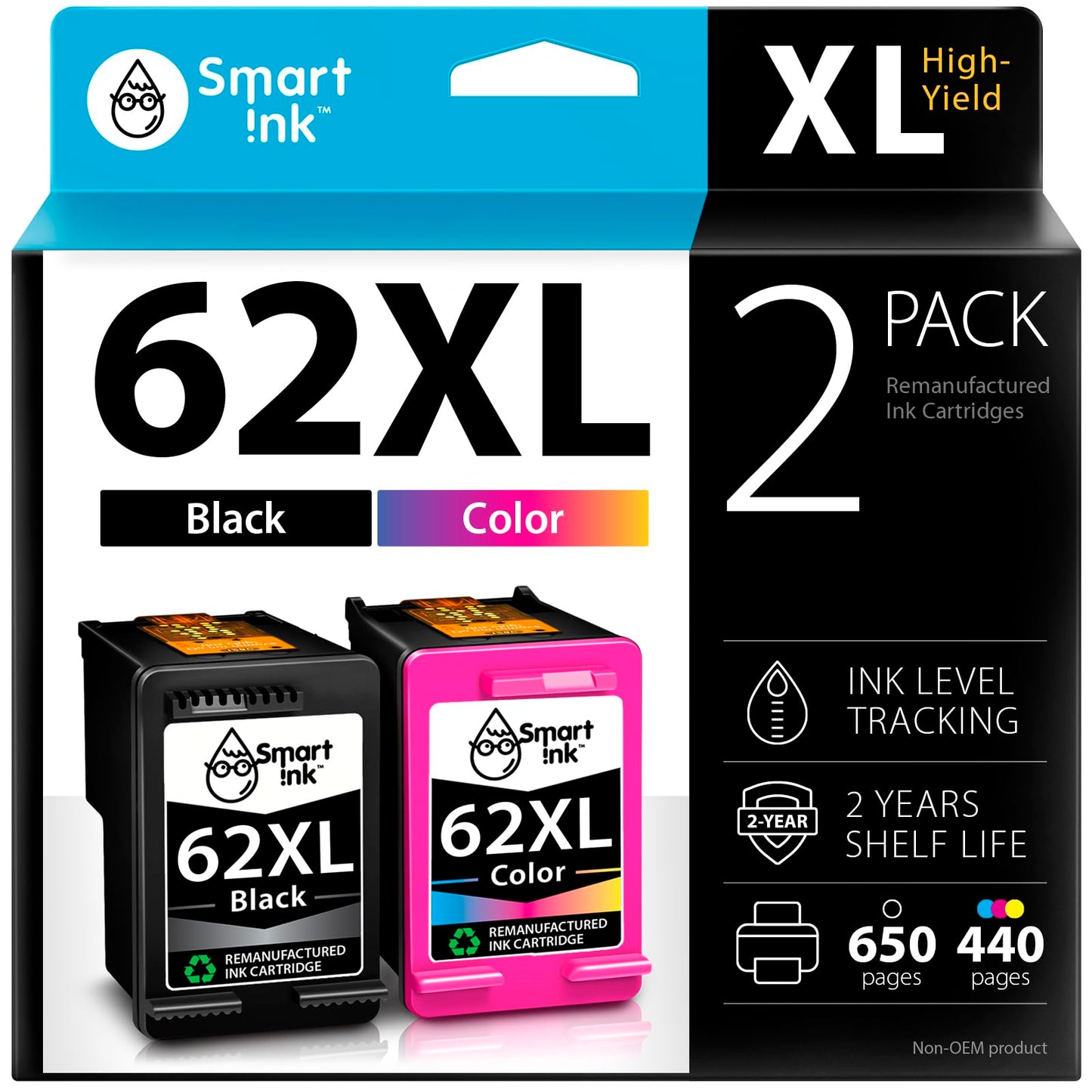 Smart Ink Remanufactured Ink Cartridge Replacement for HP 62 XL 62XL Black & Tricolor (2 Combo Pack) for HP Printer Envy 7640 5660 7645 5540 5643 5661