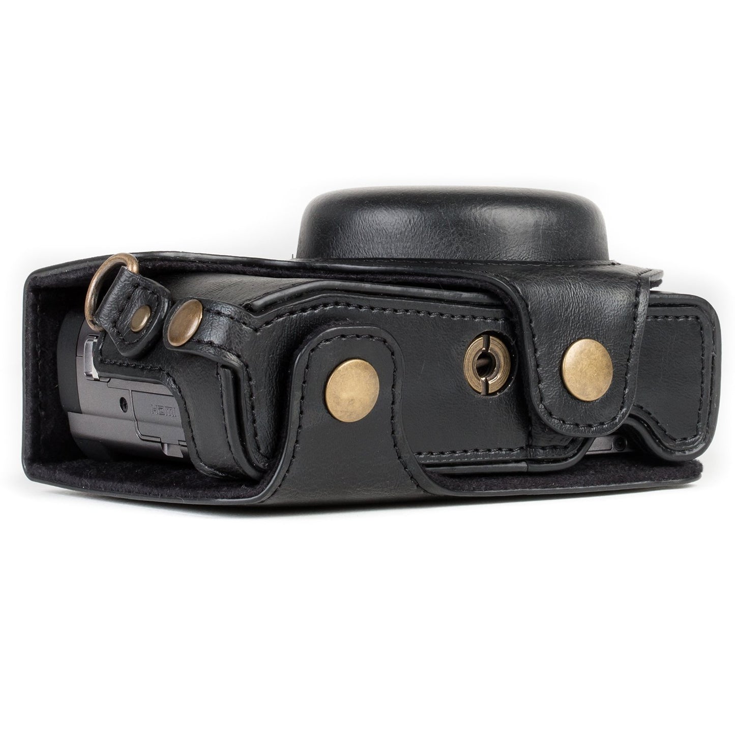 MegaGear MG1258 Ever Ready Leather Camera Case compatible with Panasonic Lumix DC-ZS80, DC-ZS70, DC-TZ95, DC-TZ90 - Black