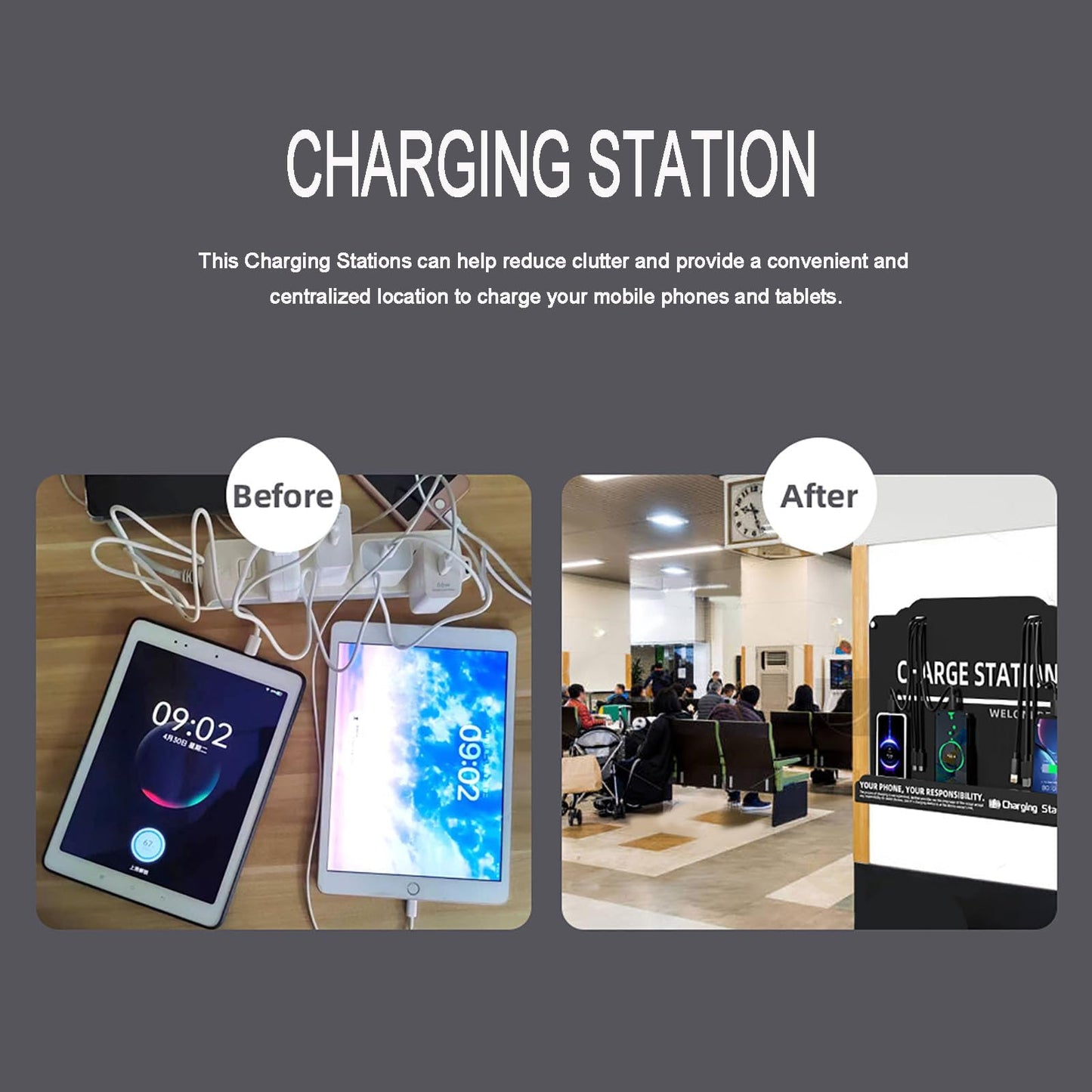 Wall Mounted Cell Phone Charging Station Mobile Phone Charging Station | Fast Charging 8 Device | Compatible with iphone ipad Smartphone Tablets Port