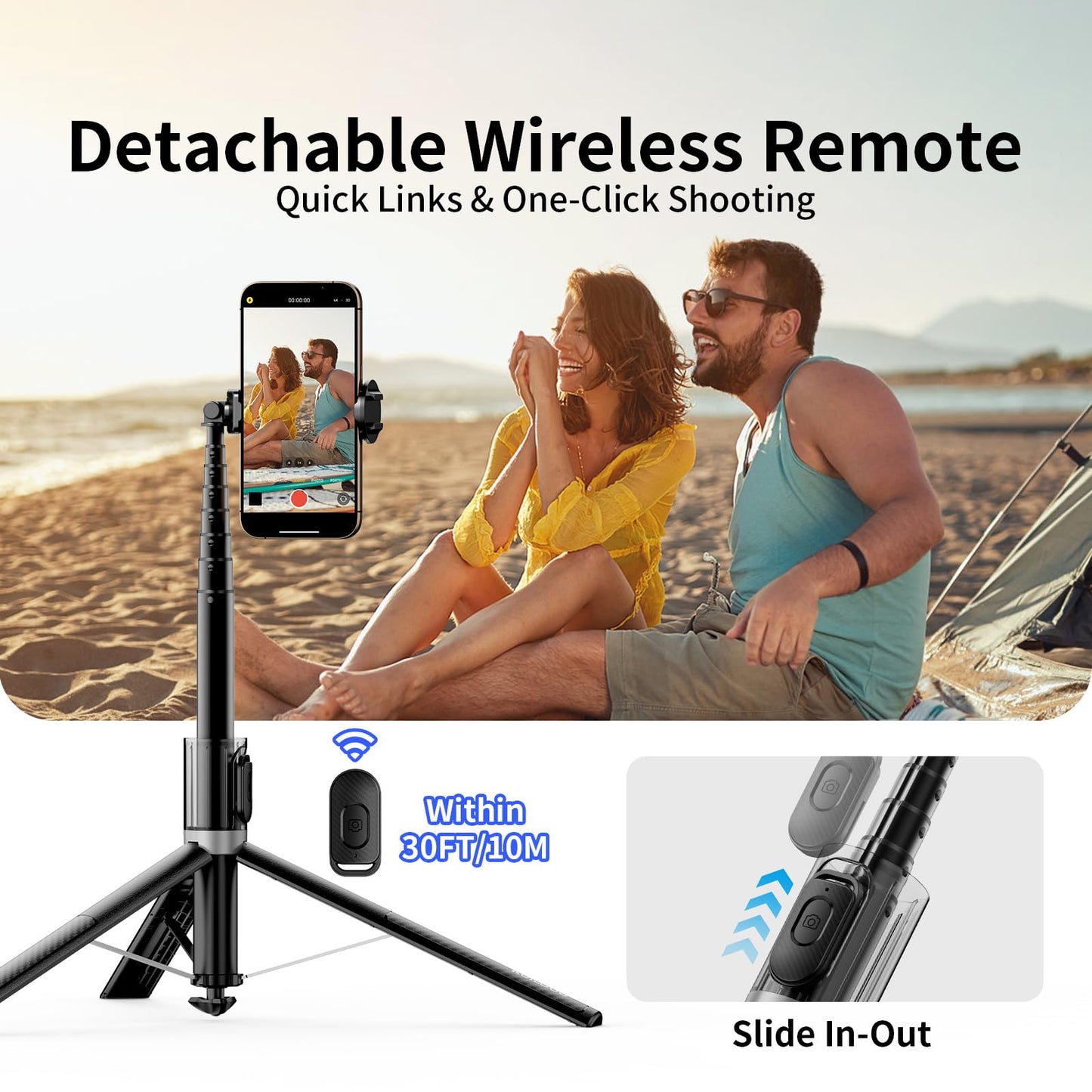 KOLOOBO 67'' Automatic Phone Tripod, Auto-Open Selfie Stick for iPhone with Remote, 360° Rotatable Extendable Phone Stand for Video Recording Vlog