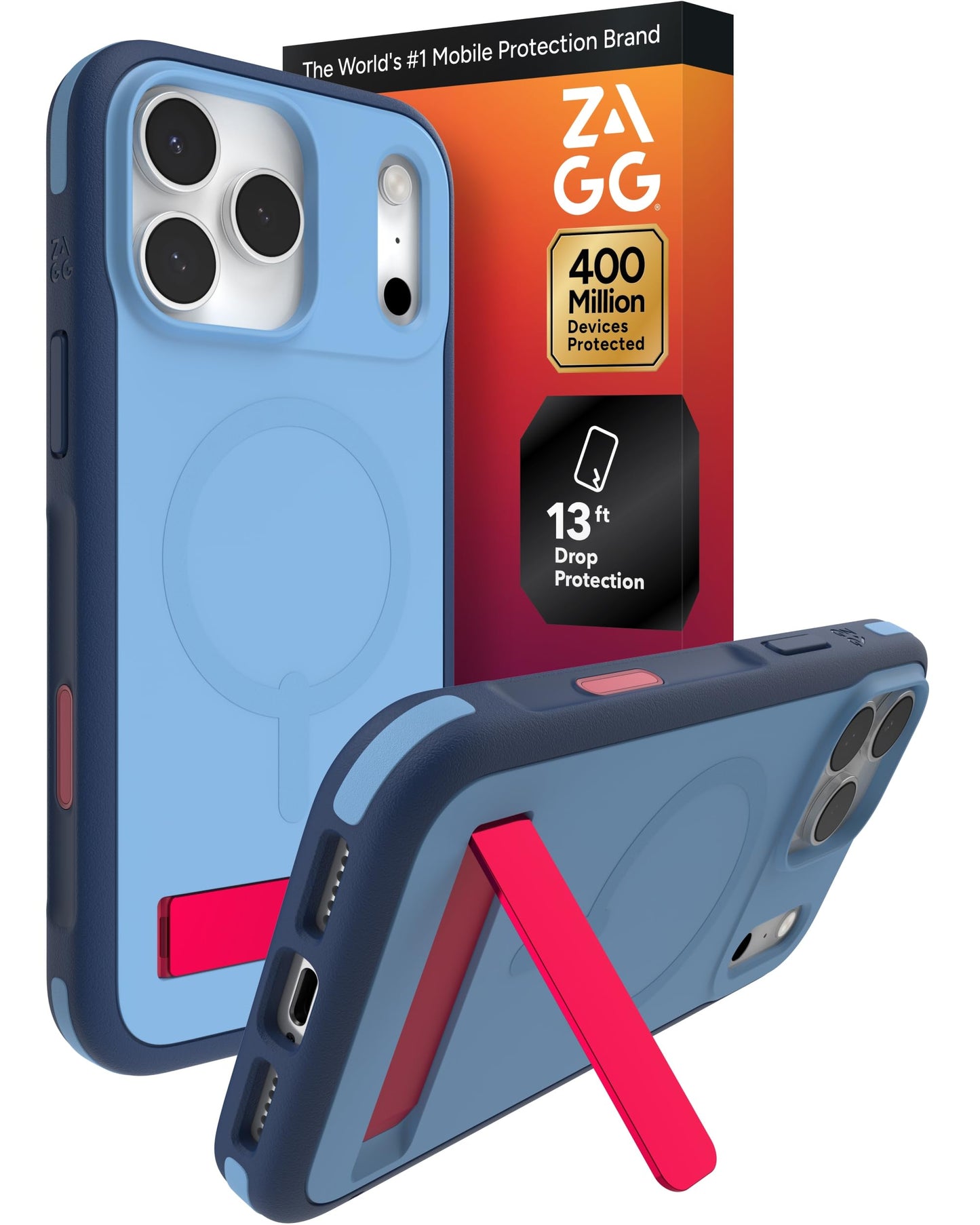 ZAGG Sedona Snap Case with Kickstand for iPhone 17 Pro Max - Navy Blue, Drop Protection (13ft/4m), Multi-Layer Protection, with Camera Button, MagSafe