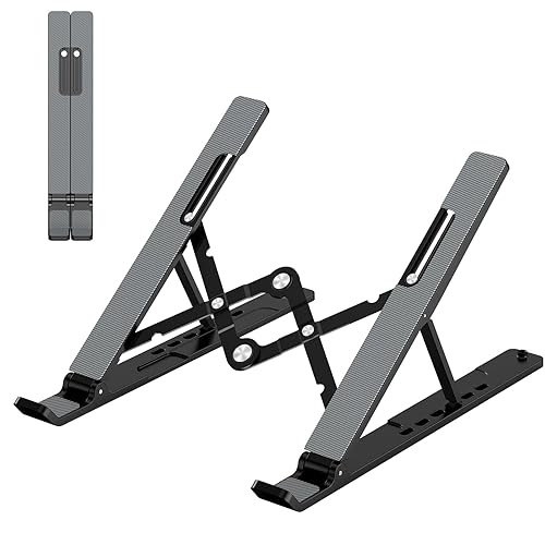 Gogoonike Adjustable Laptop Stand, Portable Laptop Riser for Desk, ABS+Silicone Foldable Ventilated Cooling Notebook Holder Stand for 10-15.6”