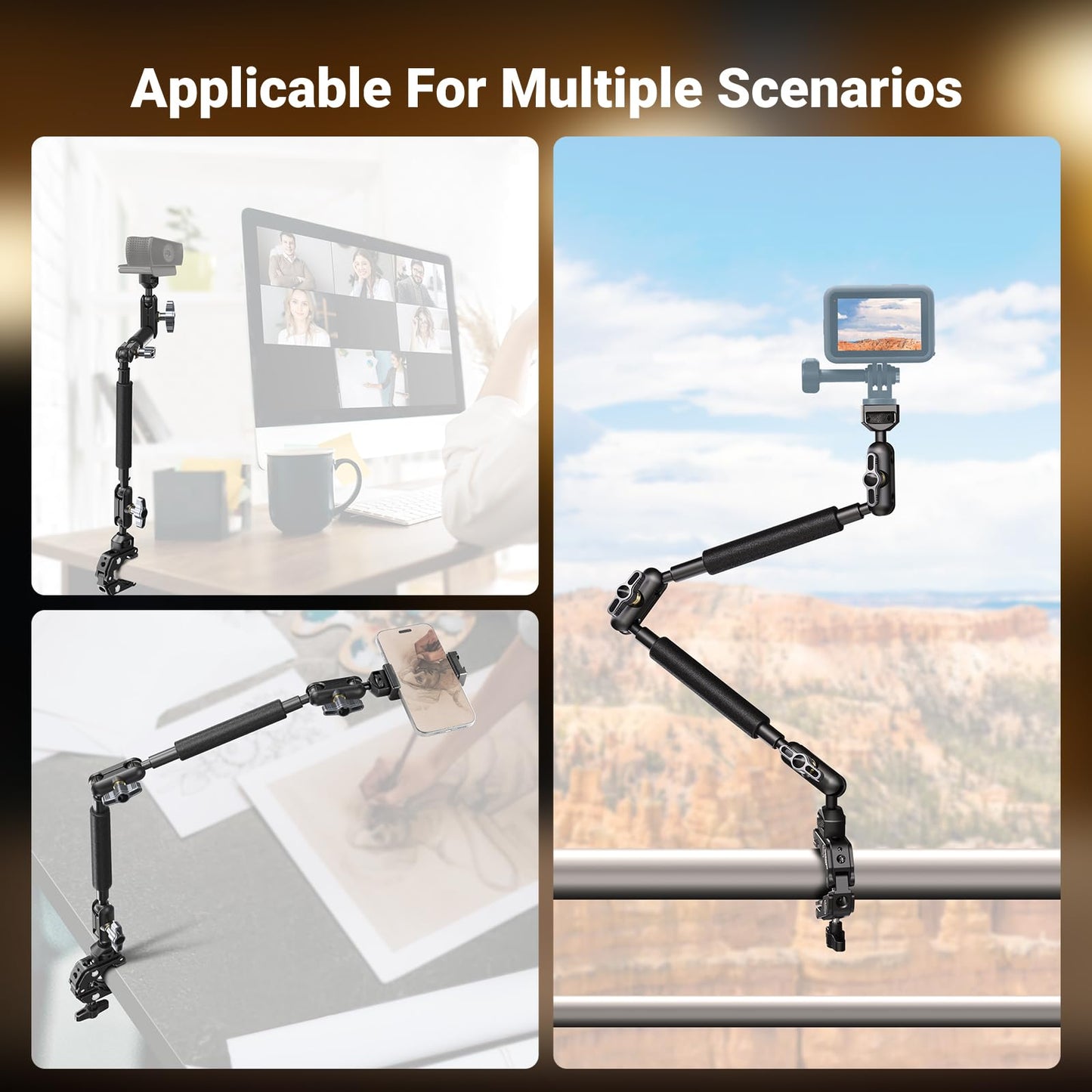 NEEWER 22" Magic Arm w Desk C Clamp, Overhead Camera Mount with Articulating Mic Boom Arm 1/4" 3/8" Threads for ARRI, Desktop Stand Holder for Phone