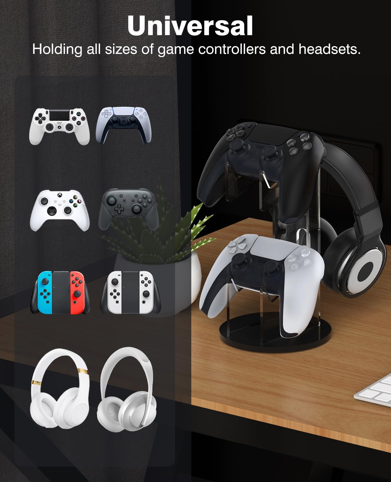 MoKo Universal Stand for Game Controller and Headset Stand, 2 in 1 Game Controller Support Holder Storage Organizer for Switch/Switch 2, ps5, ps4