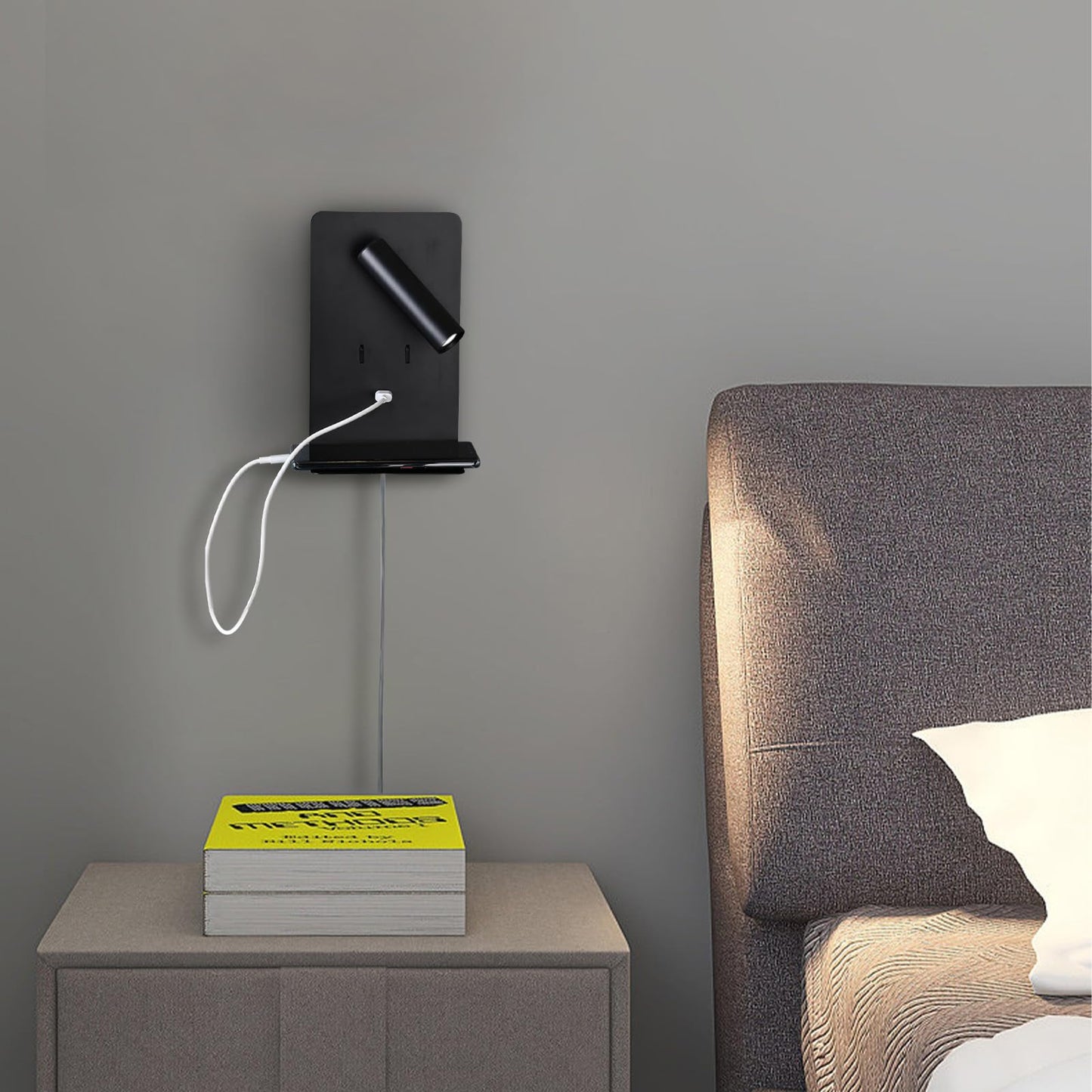 ZEROUNO Plug in Wall Sconce with Switch LED Bedside Lamp Bedroom Wall Mounted Reading Light with USB Port Wall Lighting 3000K?Black?