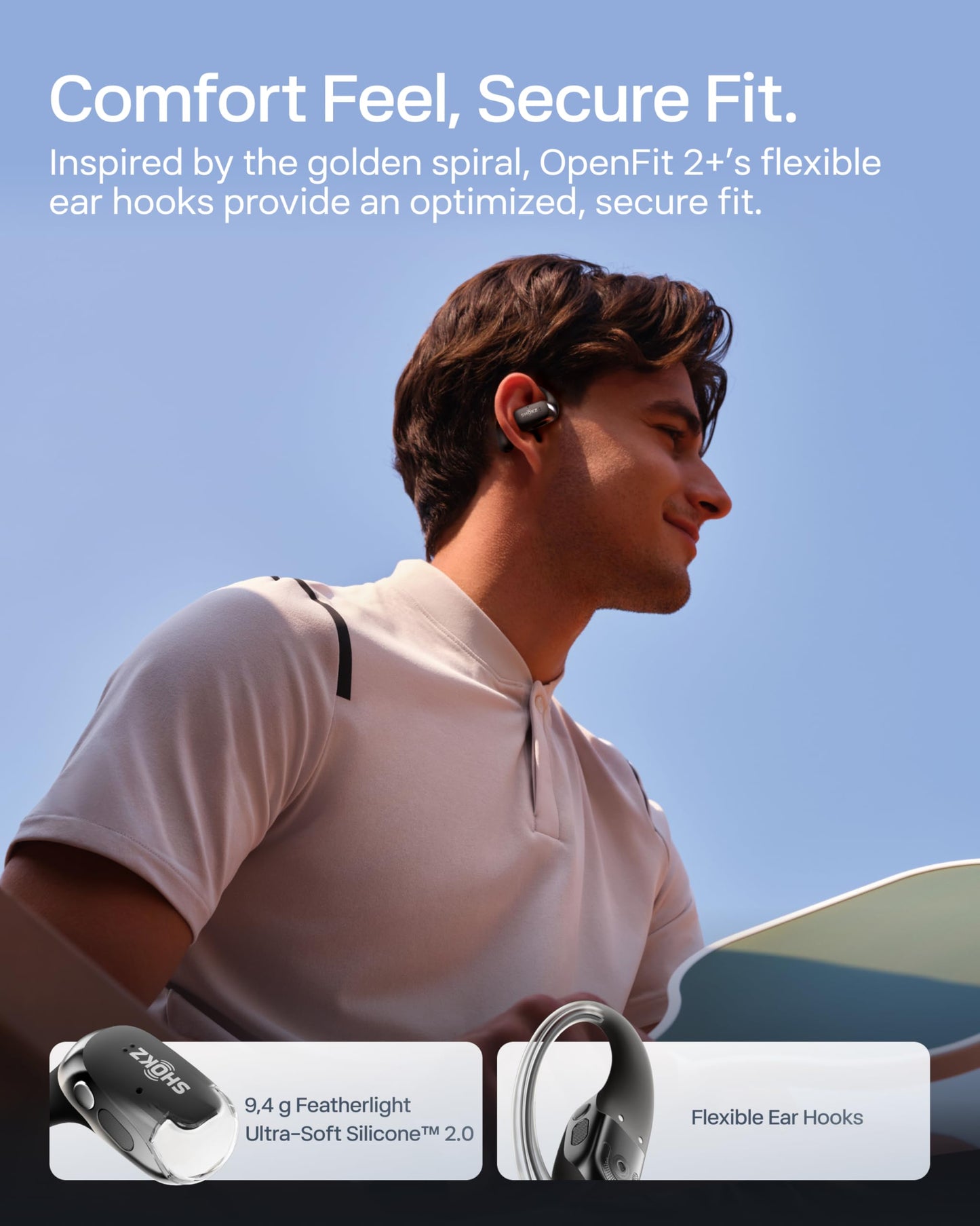 SHOKZ OpenFit 2+ Open-Ear Earbuds, Black, Dolby Audio,Wireless Charging