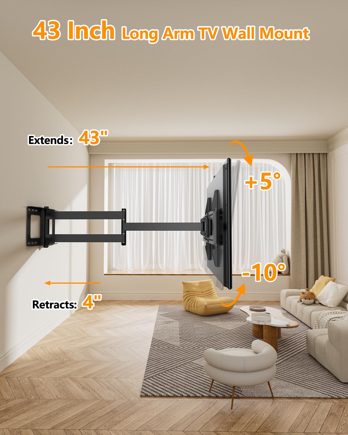 FORGING MOUNT Long Extension TV Mount Full Motion Wall Bracket with 42 inch Long Arm Articulating TV Wall Mount for 42 to 80 Inch Flat/Curve TVs, VESA