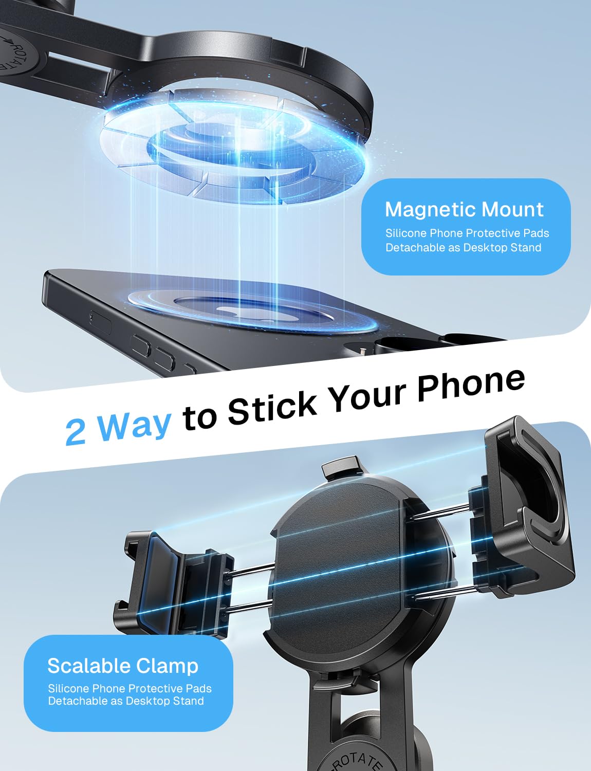 MAGIC JOHN Phone Tripod with 2 Selfie Light, Portable Pocket Size Selfie Stick for iPhone Magsafe, Selfie Stick with Detachable Remote Control