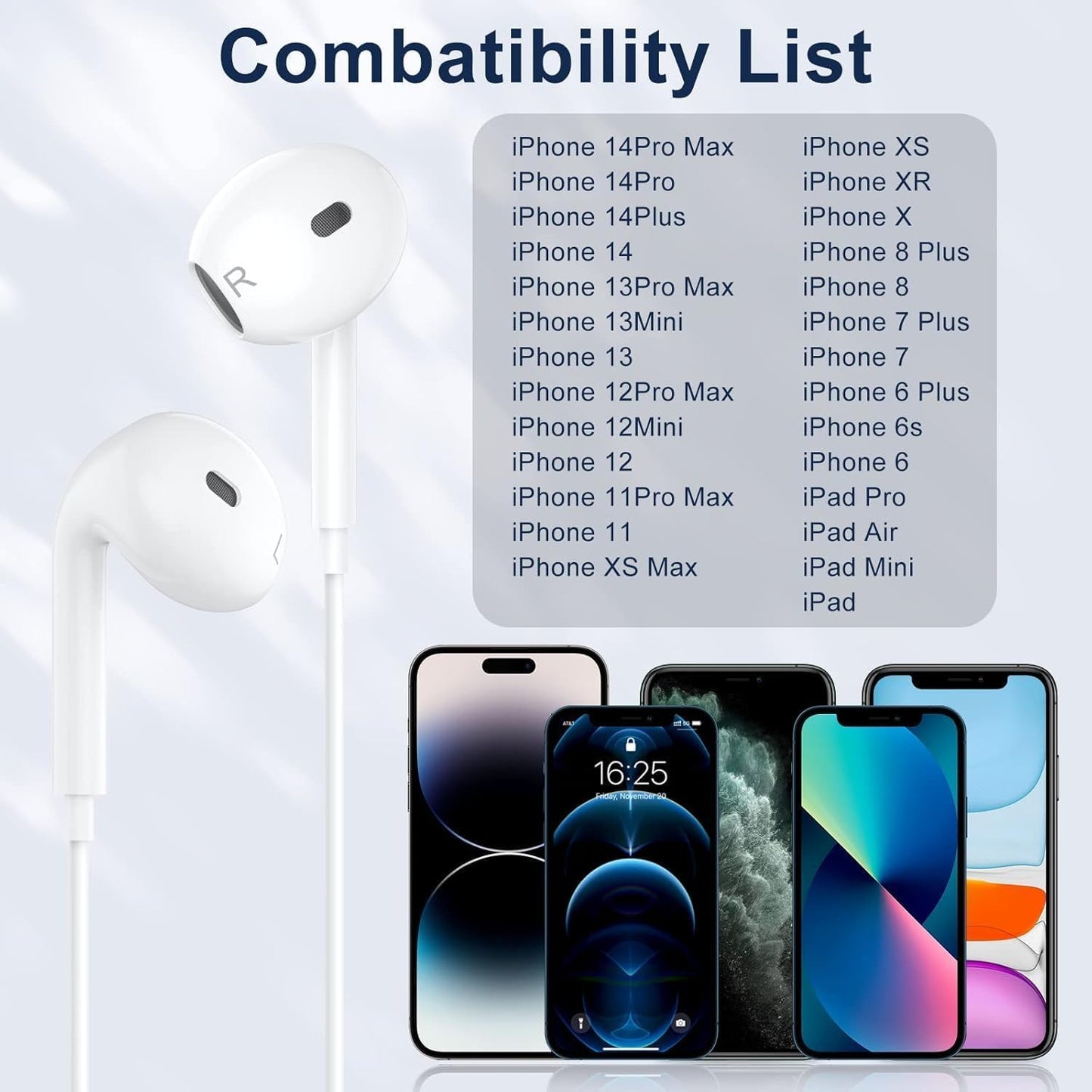 2 Packs-Wired Headphones Earbuds for iPhone 14/13/12/11/XR/XS/X/SE/Pro Max