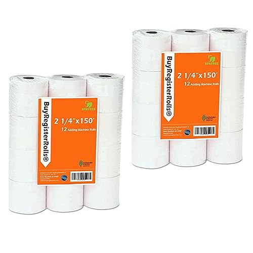 (24 Rolls) 2 1/4 x 150 ft White Adding Machine Tape Paper Rolls Premium One Ply Register Adding Machine/Calculator Paper Rolls Printing Calculator 10