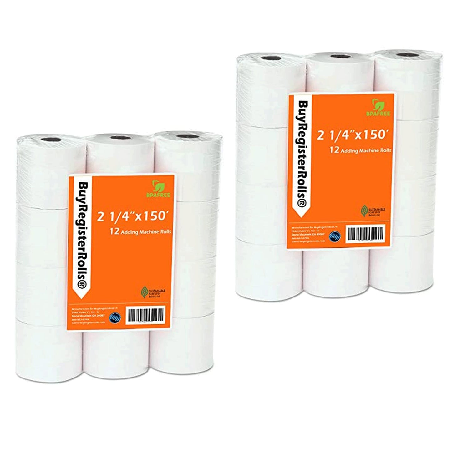 (24 Rolls) 2 1/4 x 150 ft White Adding Machine Tape Paper Rolls Premium One Ply Register Adding Machine/Calculator Paper Rolls Printing Calculator 10