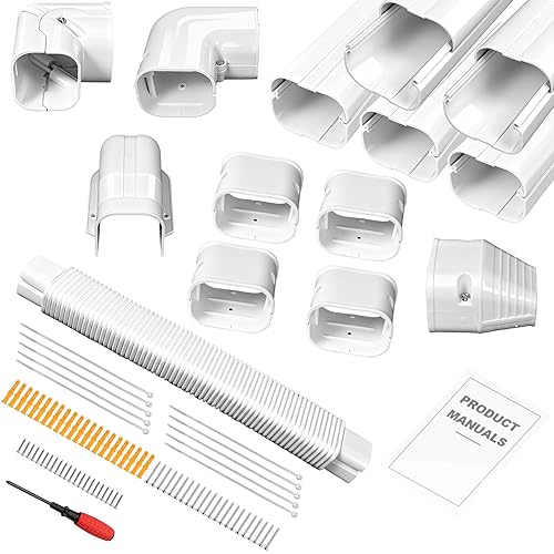 3" 10Ft Mini Split Line Set Cover,Minisplit Lineset Cover Kit with Flexible Duct,White PP Decorative Paintable Kit for Mini Split, Air Conditioner