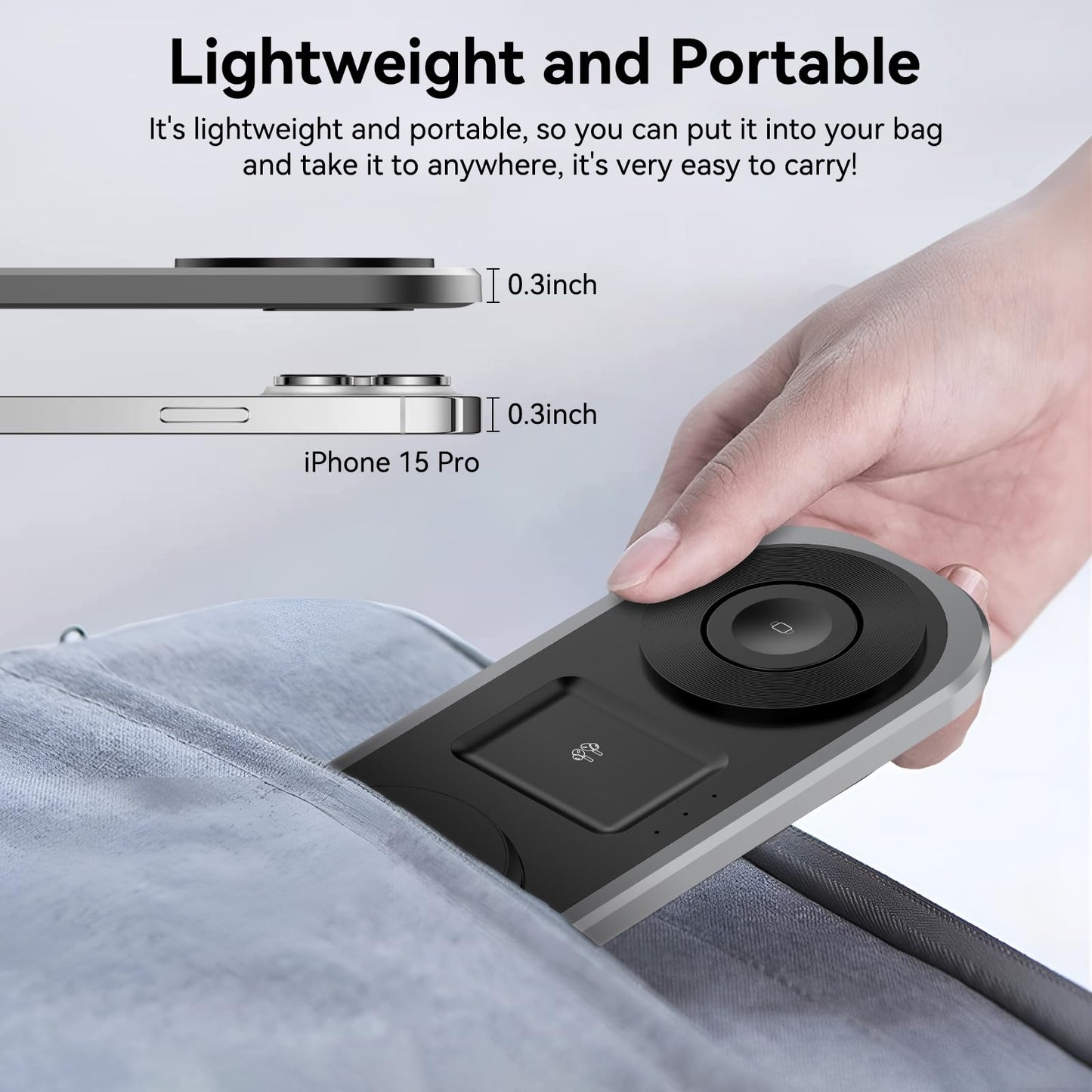 3 in 1 Fast Wireless Charger Stand for iPhone, Foldable Travel Charging Station for Magsafe for iPhone 17/Air/16/15/14/13/12 Series, Apple Watch