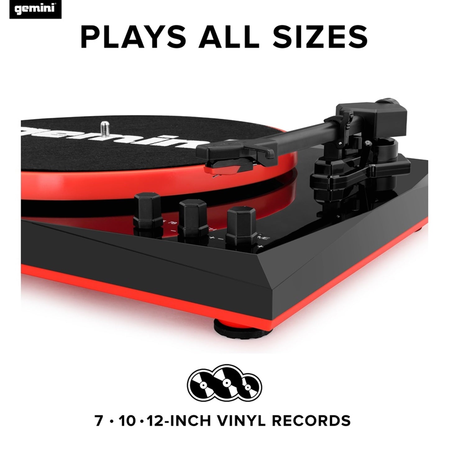 Gemini Sound TT-900 - Stylish 3-Speed Turntable with Wireless Bluetooth, Pitch Control, and Powerful 50W Speakers (Red)