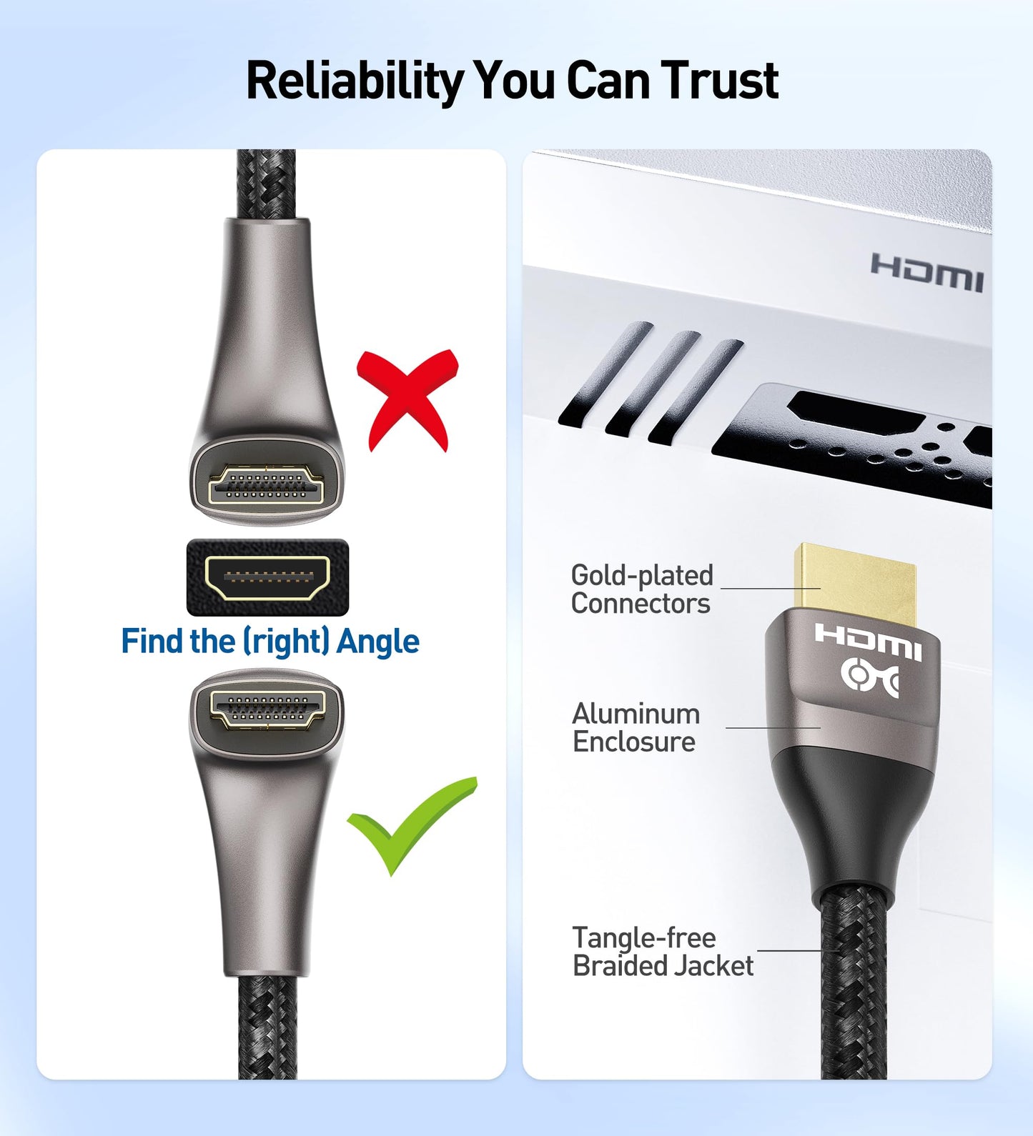 Cable Matters 48Gbps Ultra HD 8K Right Angle HDMI Cable 6.6 ft (90 Degree HDMI Cable) with 8K@60Hz, 4K@240Hz and HDR Support in Black