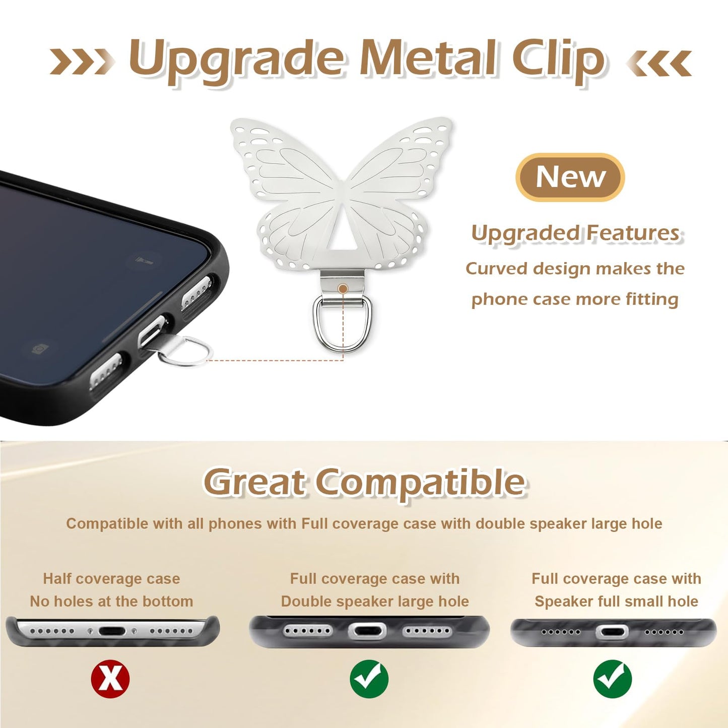Koceci 5 PCS Matal Phone Tether Tab, Butterfly Cell Phone Tether Tab, 0.3MM Thin Stainless Steel Smartphone Tabs (5 Colors)
