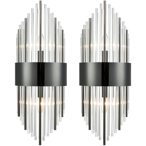 SAMTEEN Modern 2-Light Crystal Wall Sconces Set of Two Black Glass Bathroom Wall Light Fixtures Luxury Crystal Sconces Wall Decor for Bedroom Hallway