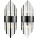 SAMTEEN Modern 2-Light Crystal Wall Sconces Set of Two Black Glass Bathroom Wall Light Fixtures Luxury Crystal Sconces Wall Decor for Bedroom Hallway