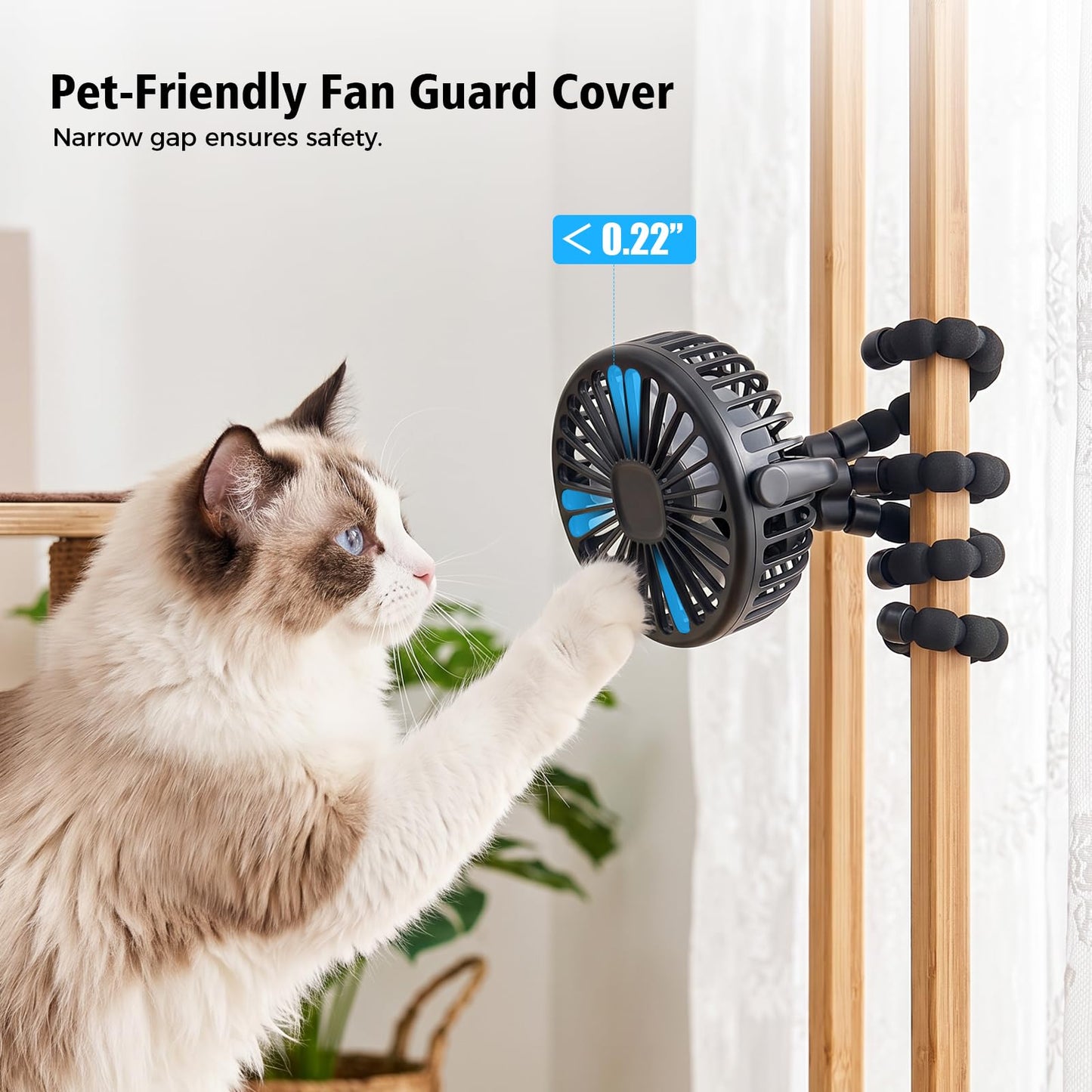 GTPLAYER Pet Stroller Fan, Portable Rechargeable Clip-On Fan with LED Light, Quiet 3-Speed Cooling Fan for Dogs & Cats, Black