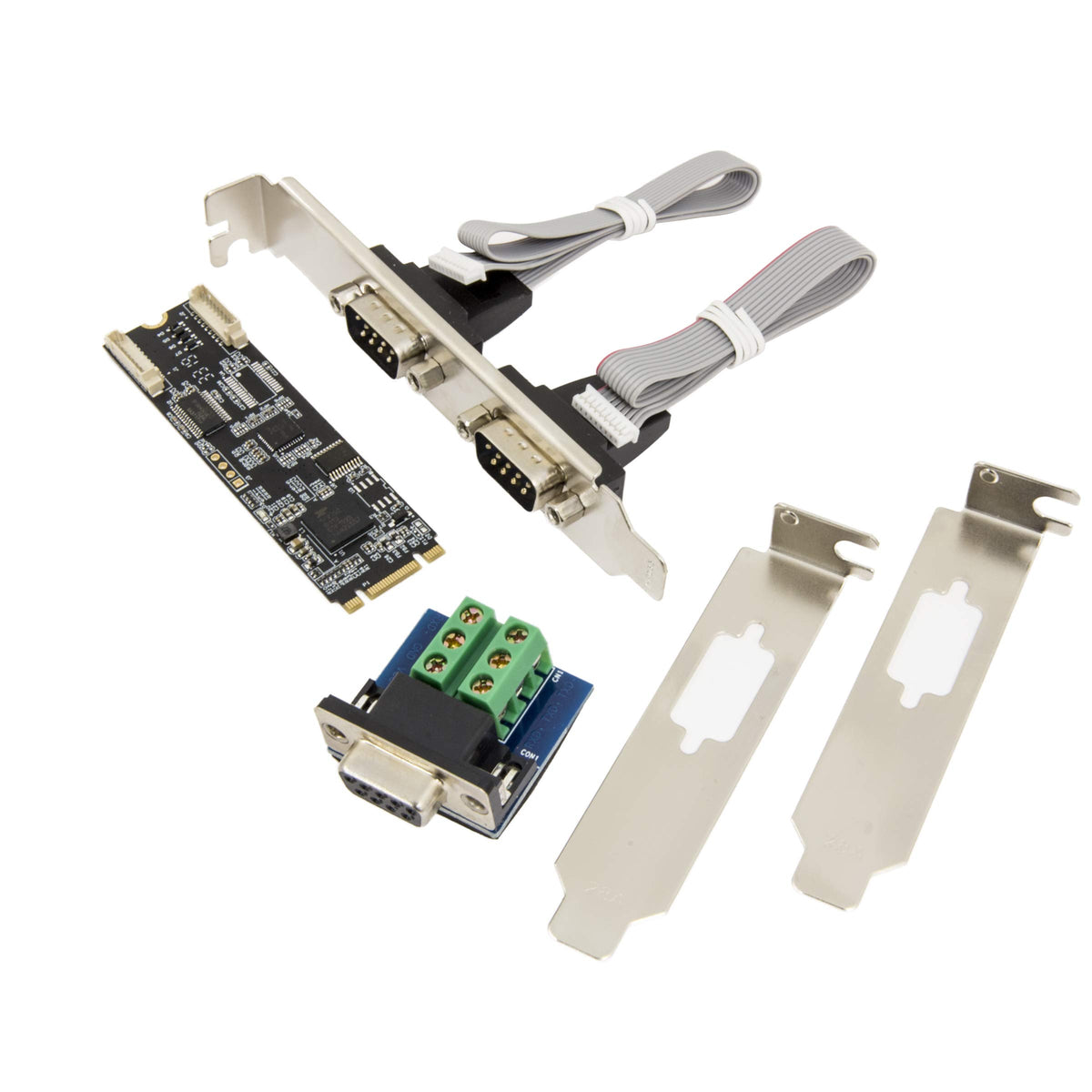 IO CREST 2 Port RS-232 DB9 Serial M.2 B+M Key Controller Card SI-ADA15070