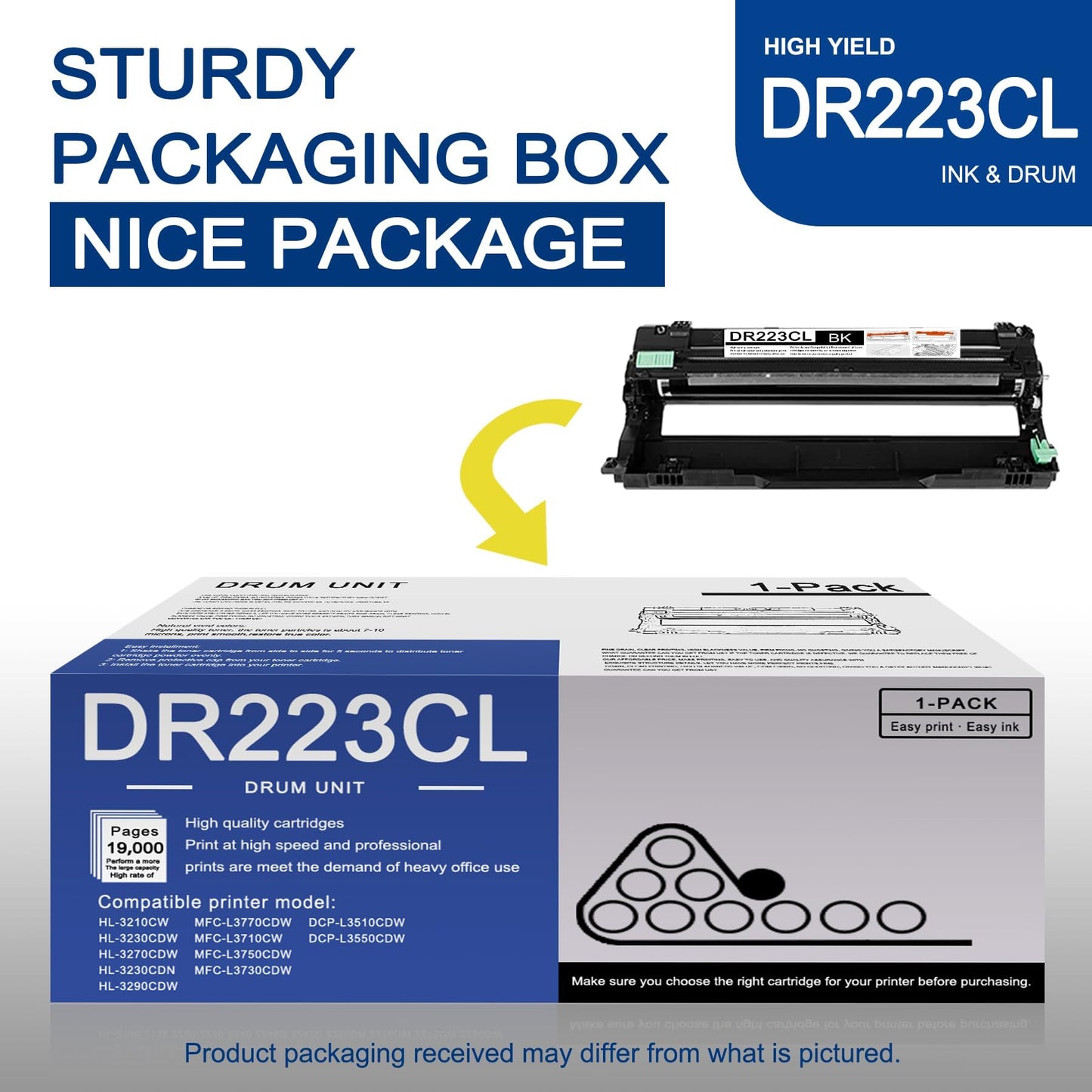 1 Pack DR223CL Black Drum Unit High Yield Compatible DR223CL Replacement for Brother MFC-L3770CDW L3710CW L3750CDW HL-3210CW 3230CDW 3270CDW 3290CDW