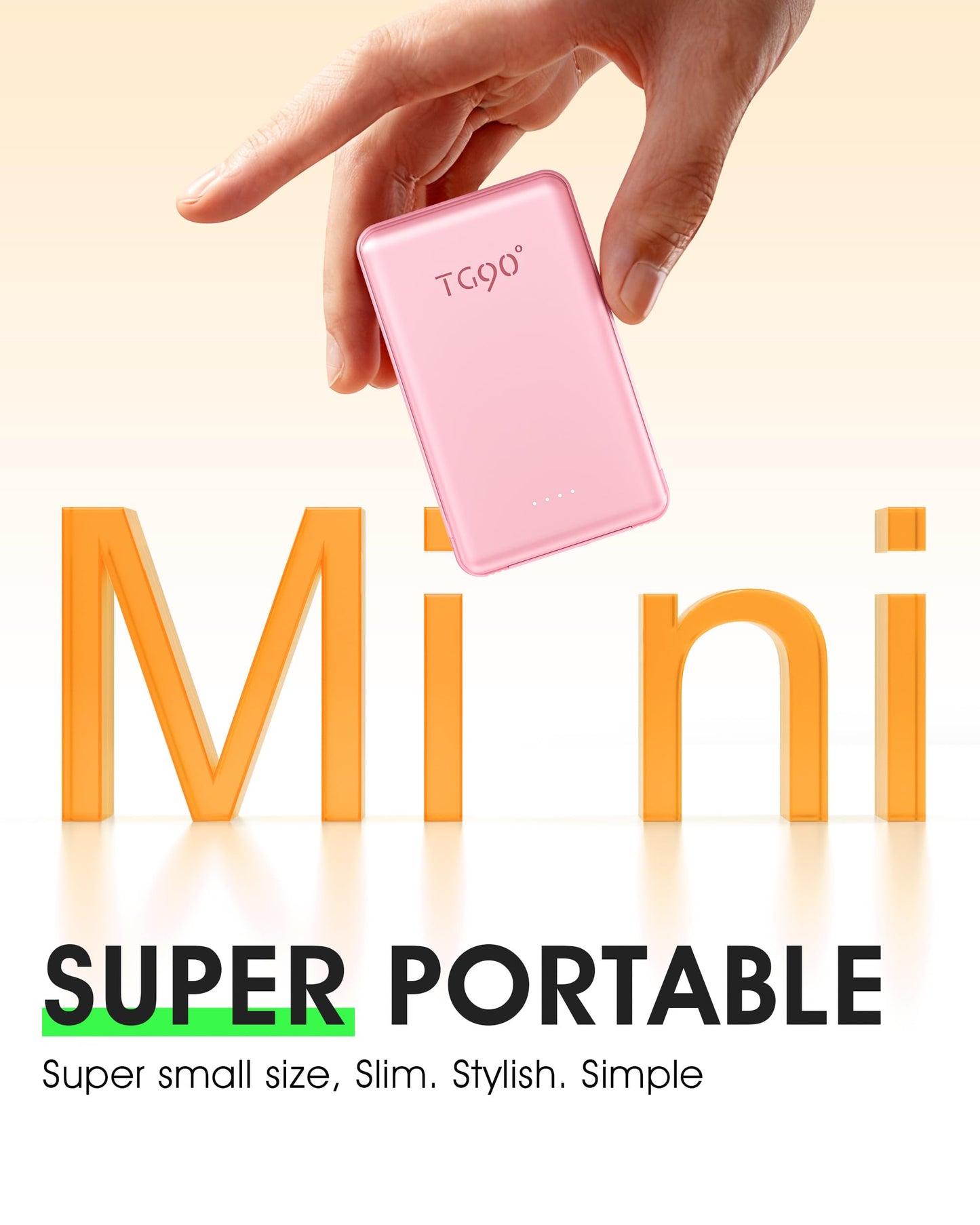 TG90° 5000mAh Portable Charger Built-in AC Wall Plug and Cables, Slim Fast Charging Power Bank, Pocket Size USB C External Battery Pack Compatible