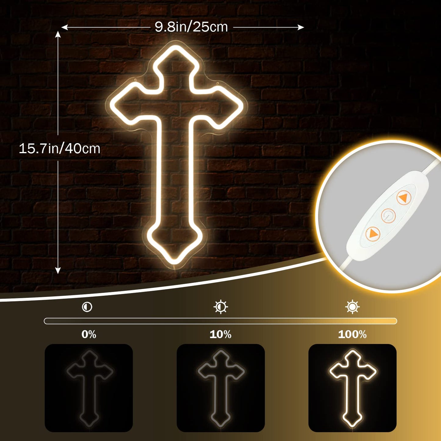 OvoNinn Cross Neon Sign Jesus Neon Lights Signs LED Light Sign for Wall Decor Dimmable Neon Cross Sign for Bedroom Living Room Wedding Warm White