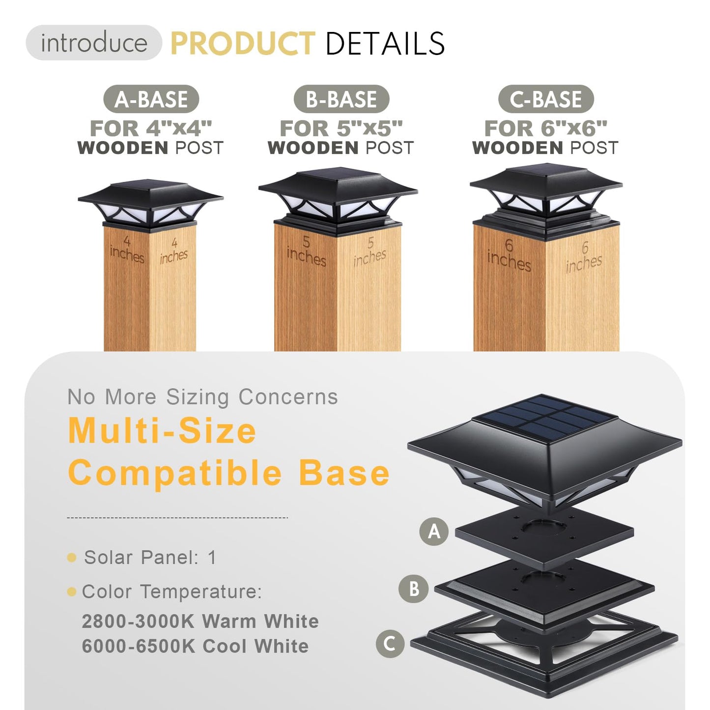 PASAMIC 2 Pack Solar Post Cap Lights, Waterproof Outdoor Lights for 4x4 5x5 6x6 Wood Posts, Fence Post Solar Lights with 2 Color Modes for Garden